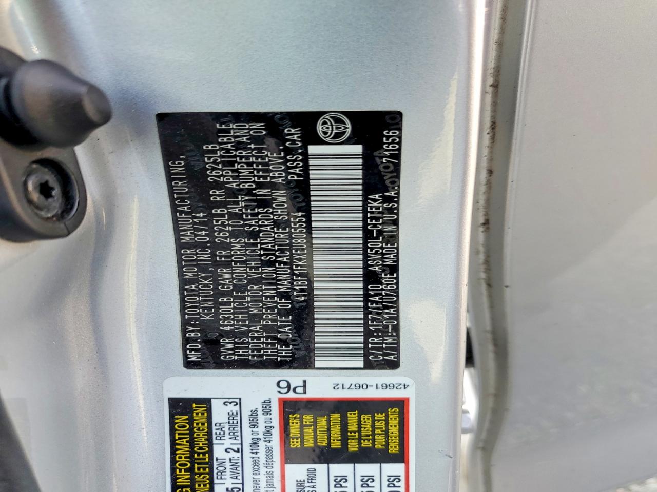 2014 Toyota Camry L Silver vin: 4T1BF1FKXEU805554