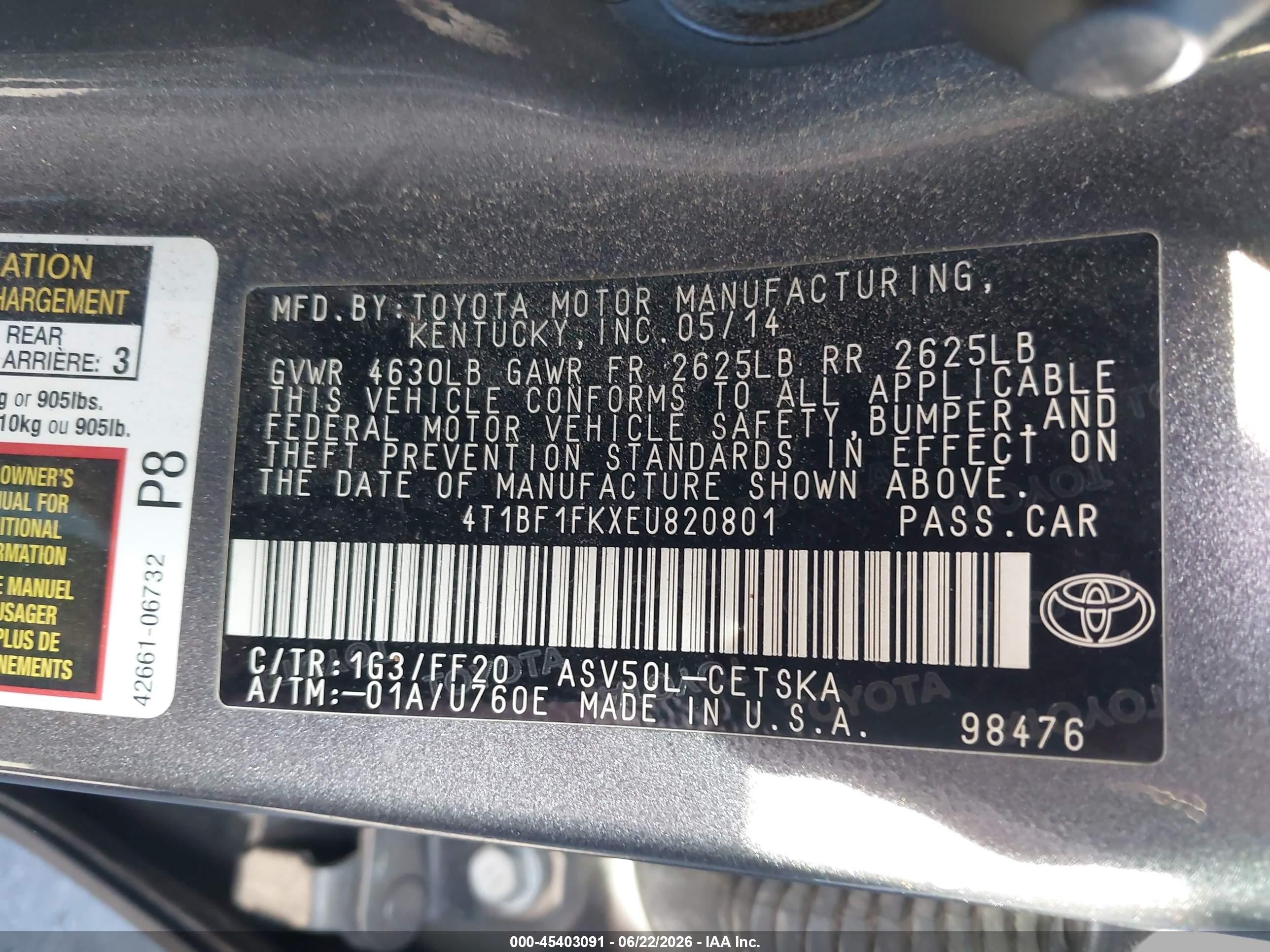 2014 Toyota Camry Se Sport Gray vin: 4T1BF1FKXEU820801