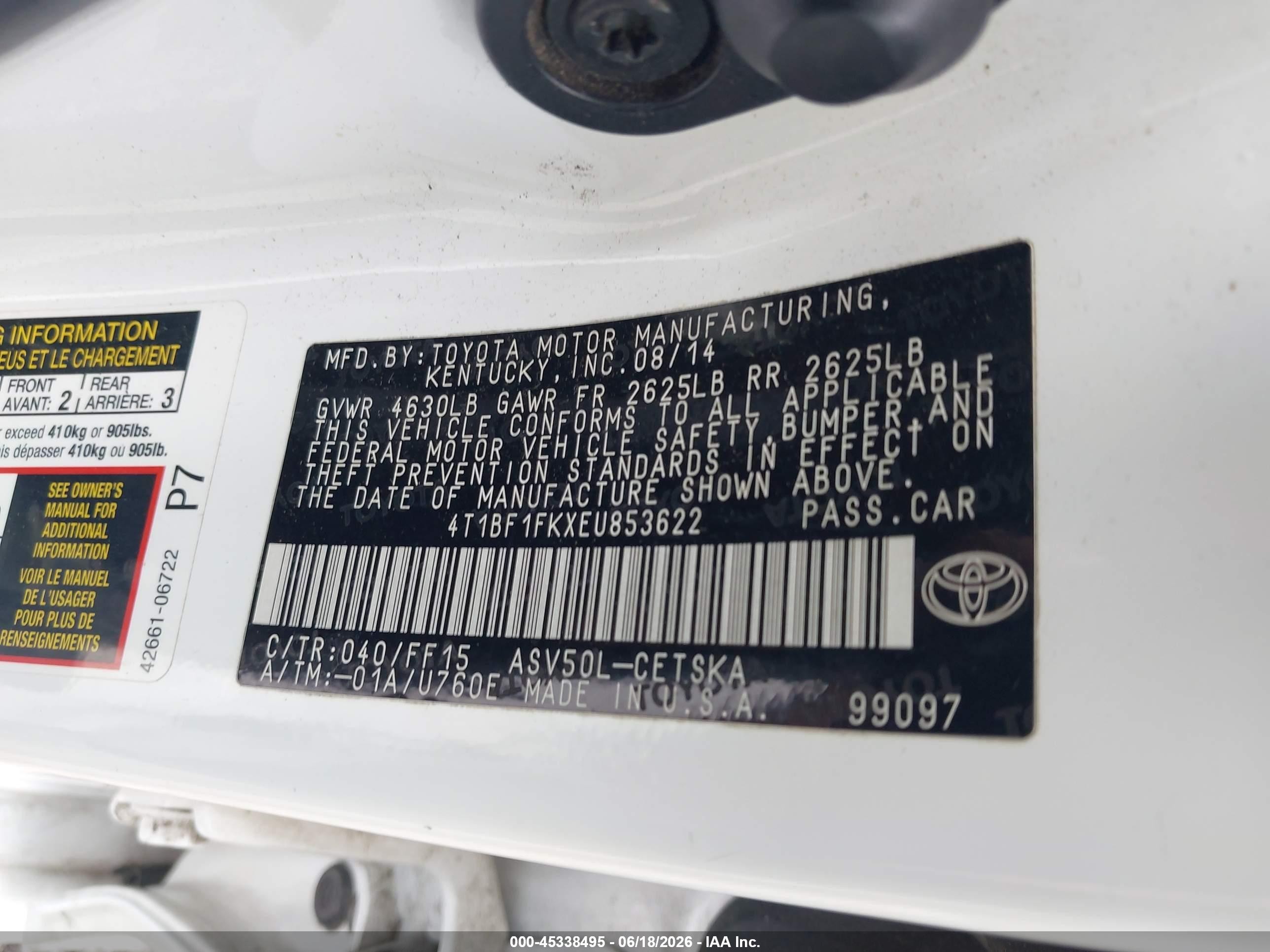 2014 Toyota Camry Se White vin: 4T1BF1FKXEU853622