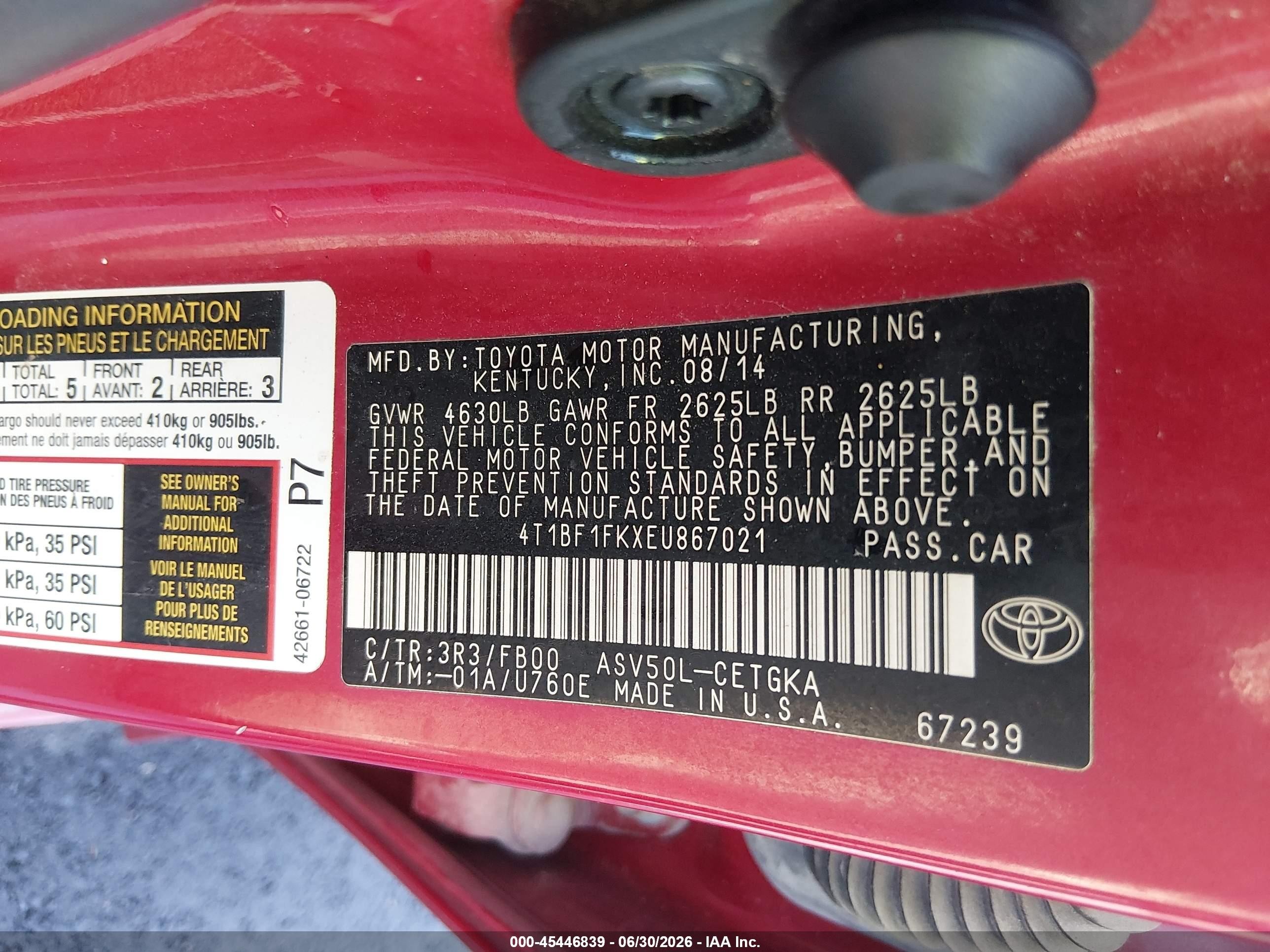 2014 Toyota Camry Xle Red vin: 4T1BF1FKXEU867021
