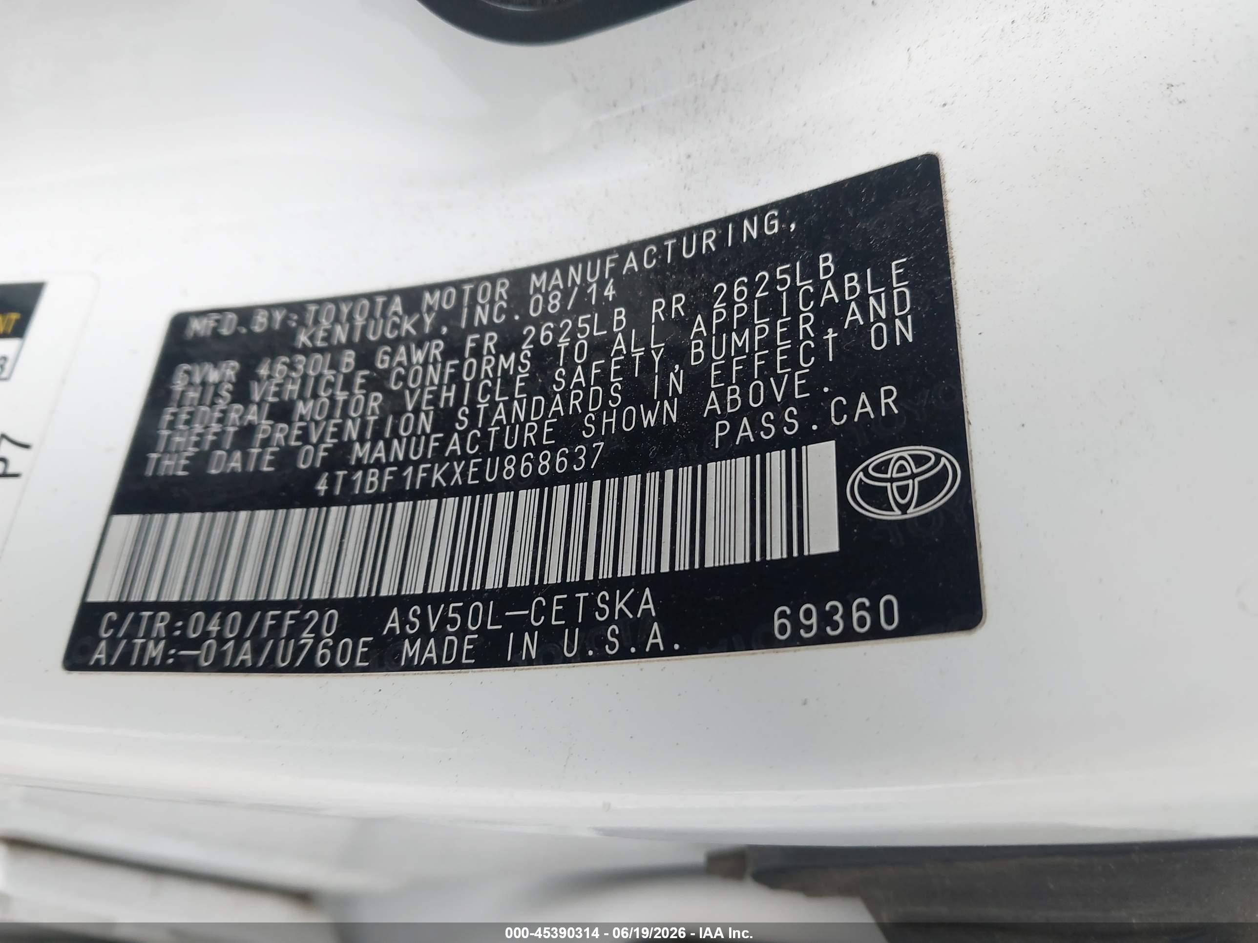 2014 Toyota Camry Se Белый vin: 4T1BF1FKXEU868637