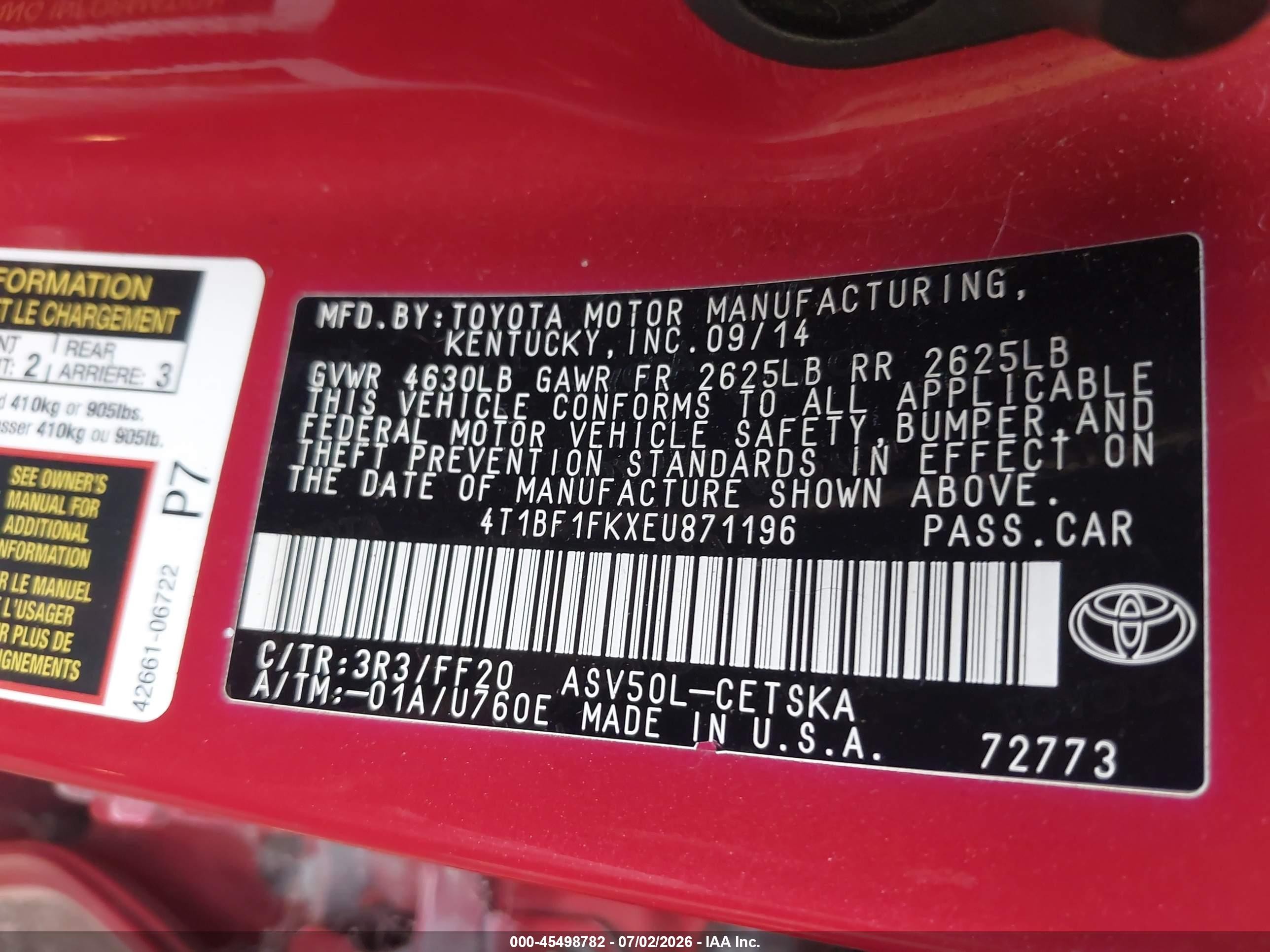 2014 Toyota Camry Se Red vin: 4T1BF1FKXEU871196