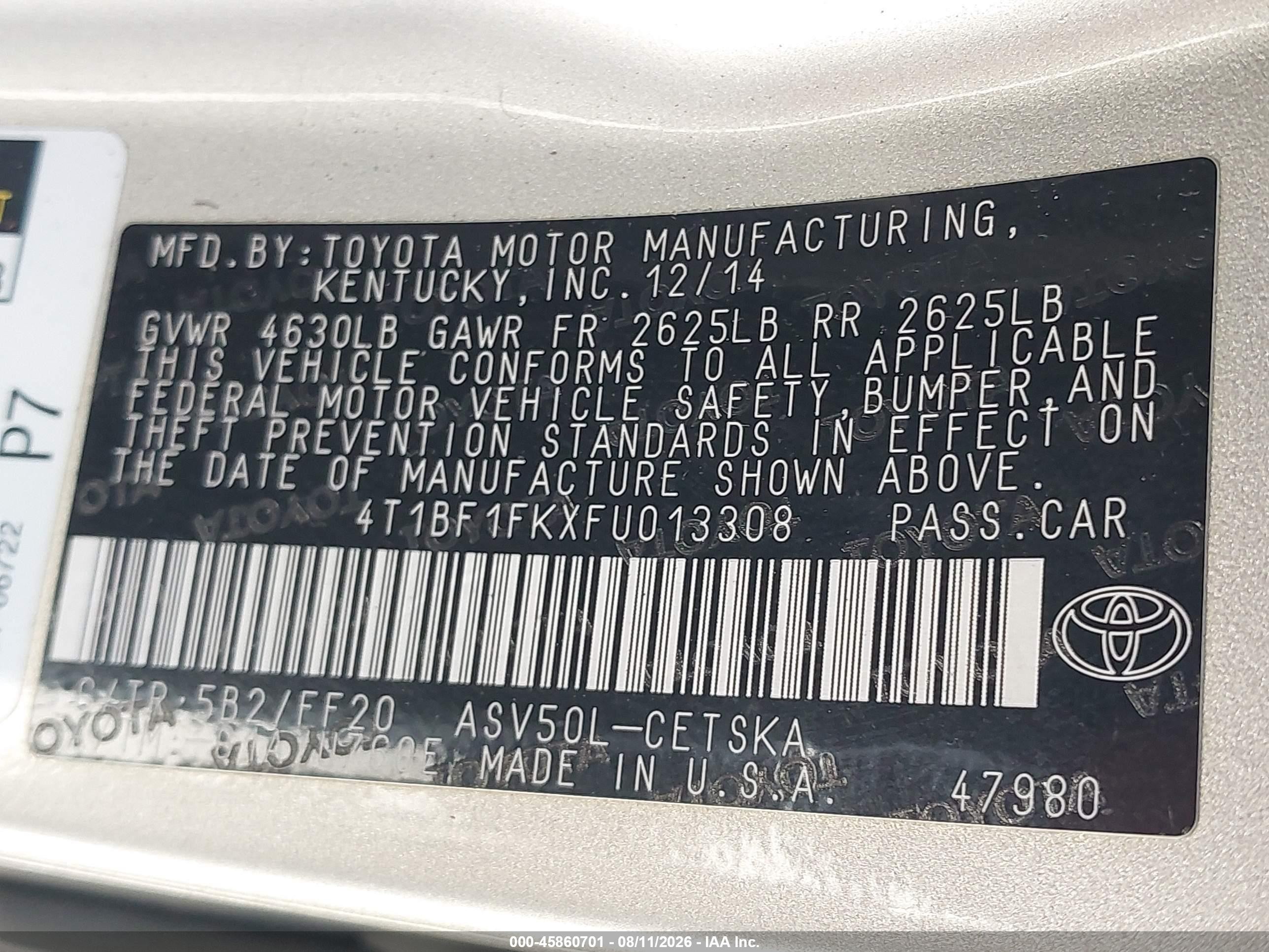 2015 Toyota Camry Se Gold vin: 4T1BF1FKXFU013308