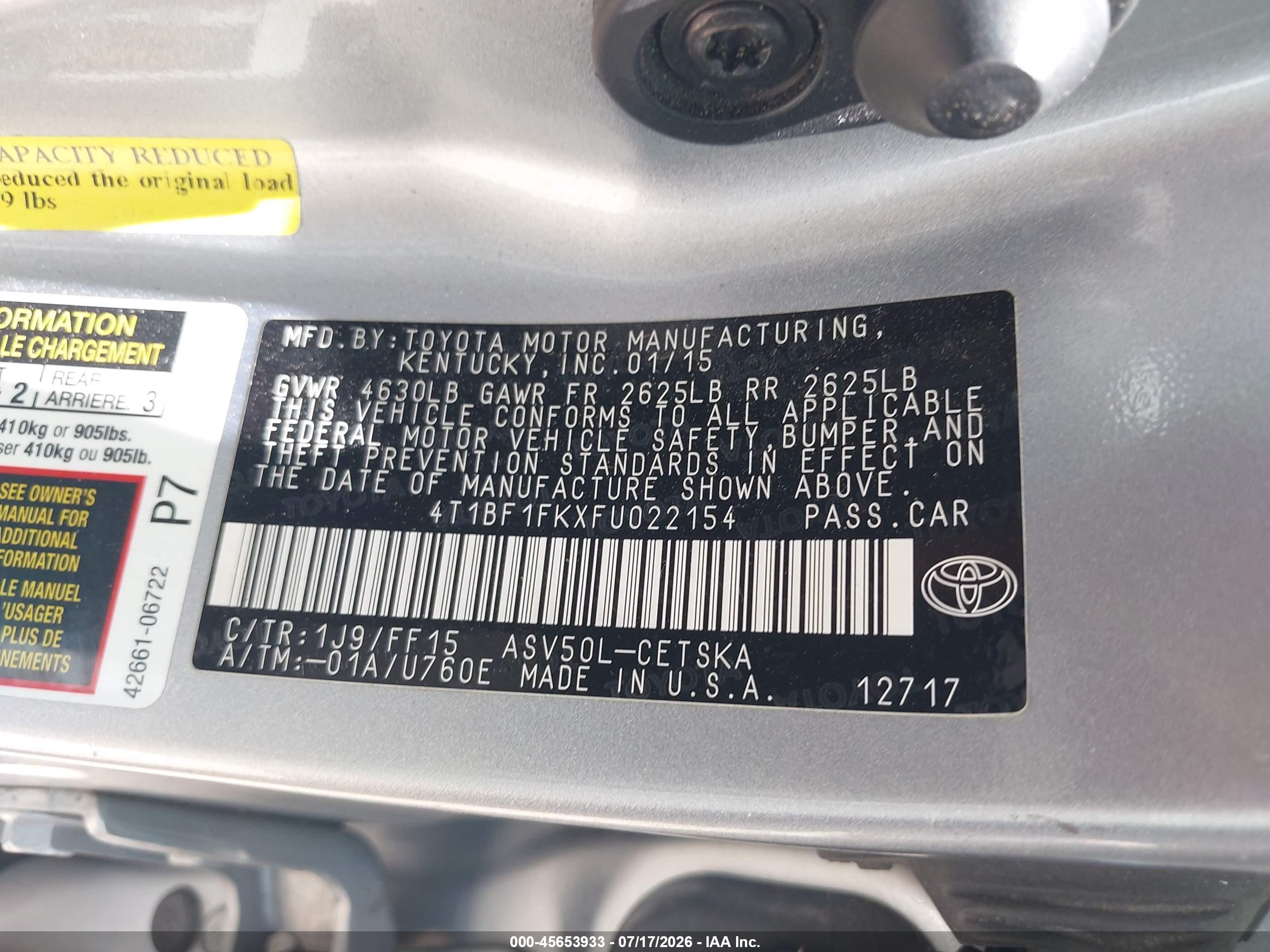 2015 Toyota Camry Se Silver vin: 4T1BF1FKXFU022154