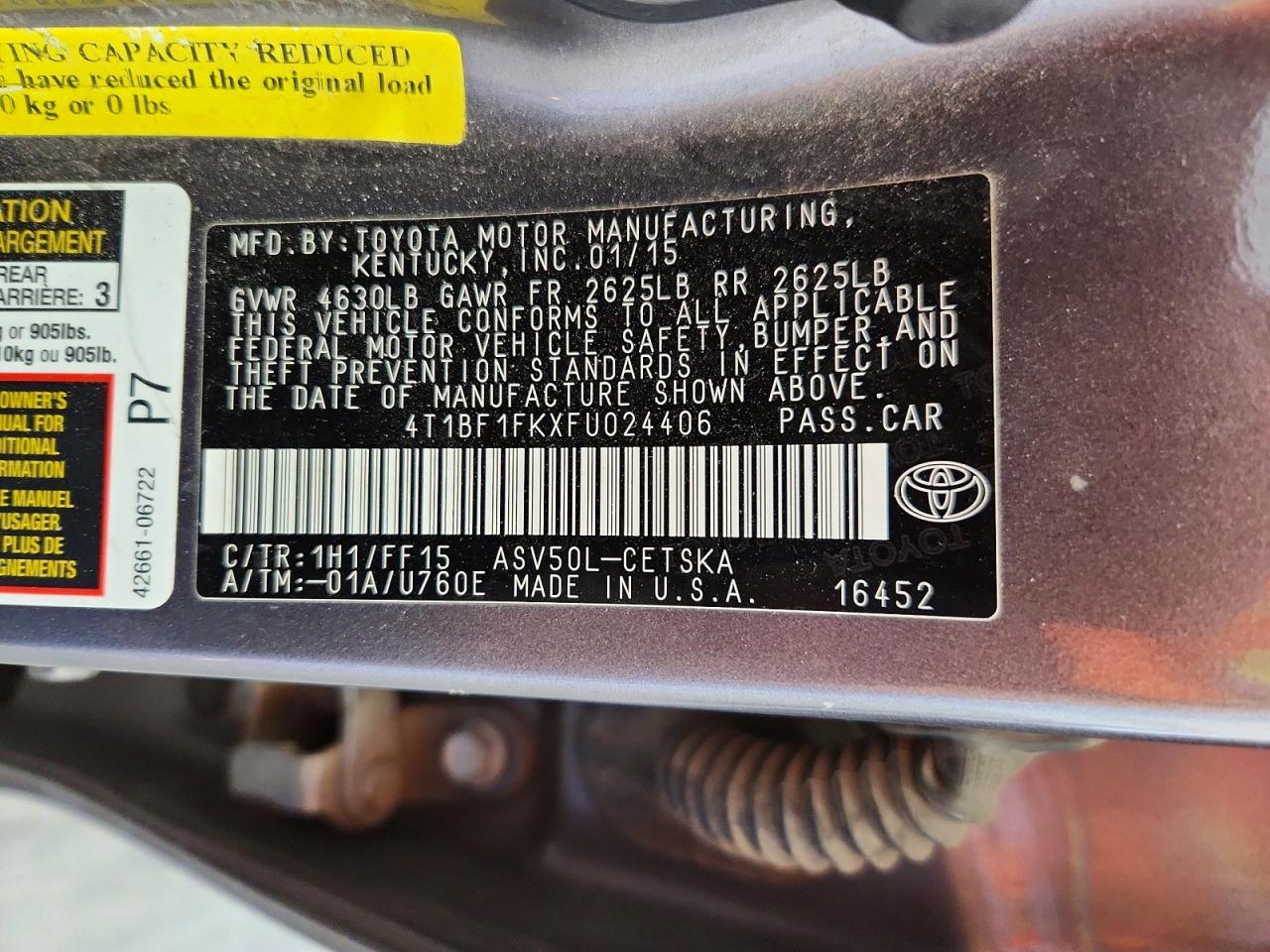 2015 Toyota Camry Se Gray vin: 4T1BF1FKXFU024406