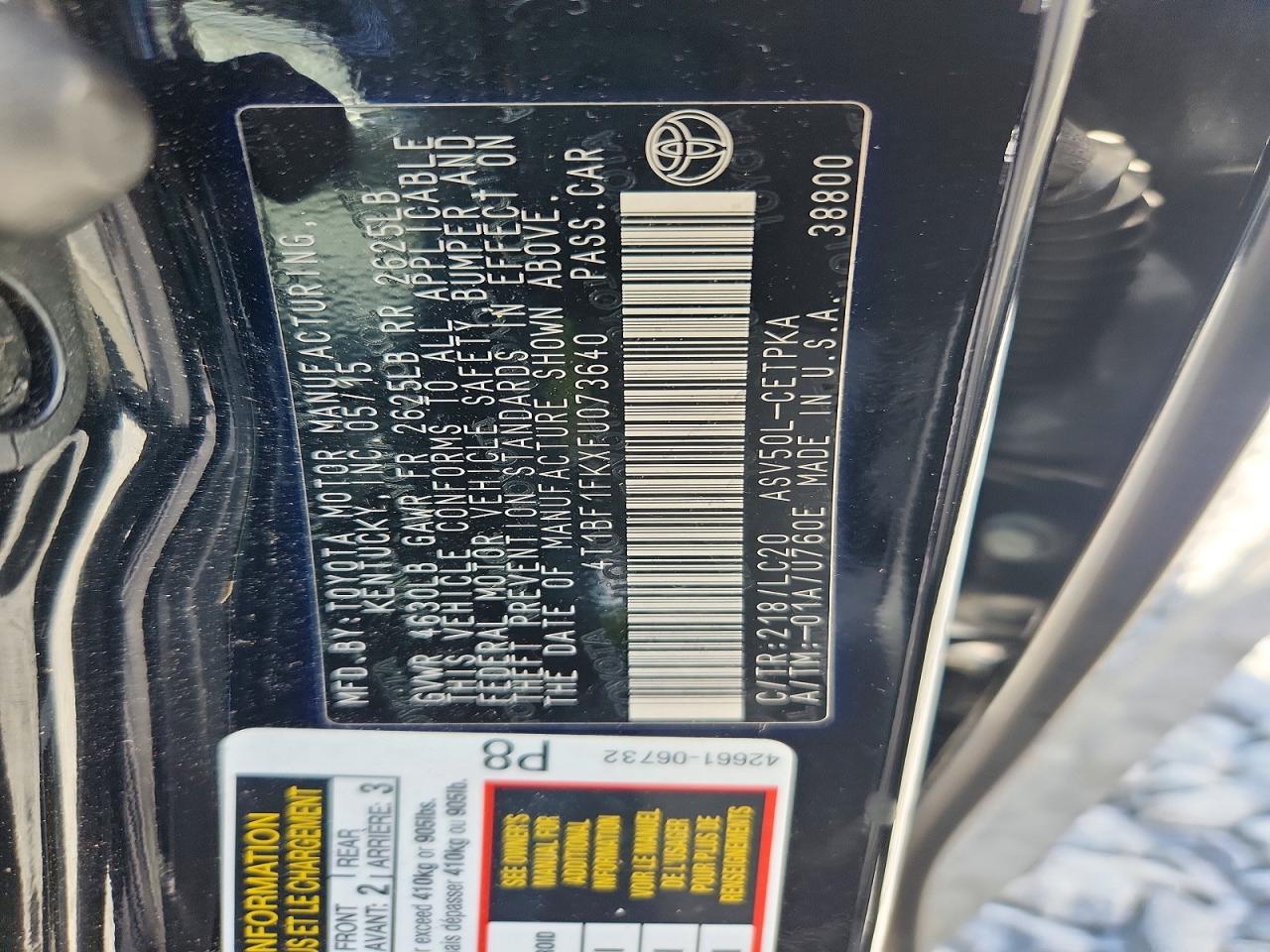 2015 Toyota Camry Xse Black vin: 4T1BF1FKXFU073640