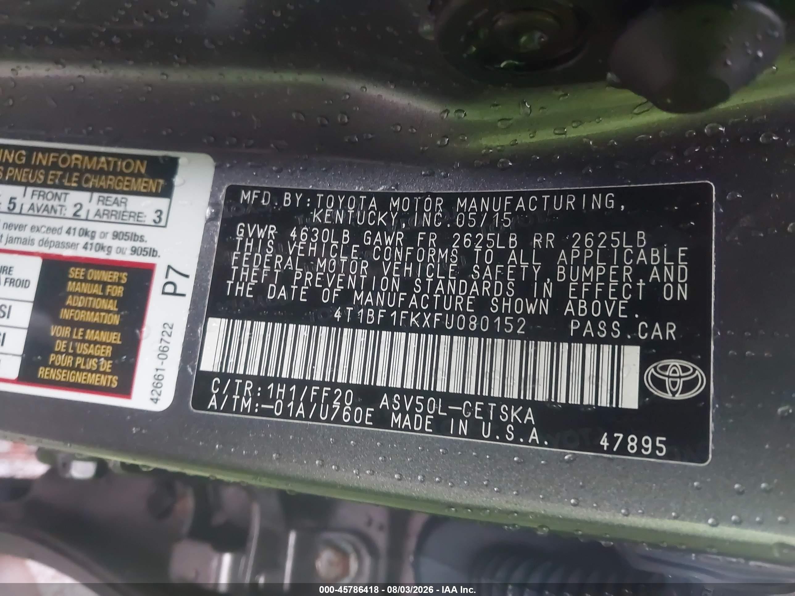 2015 Toyota Camry Se Gray vin: 4T1BF1FKXFU080152