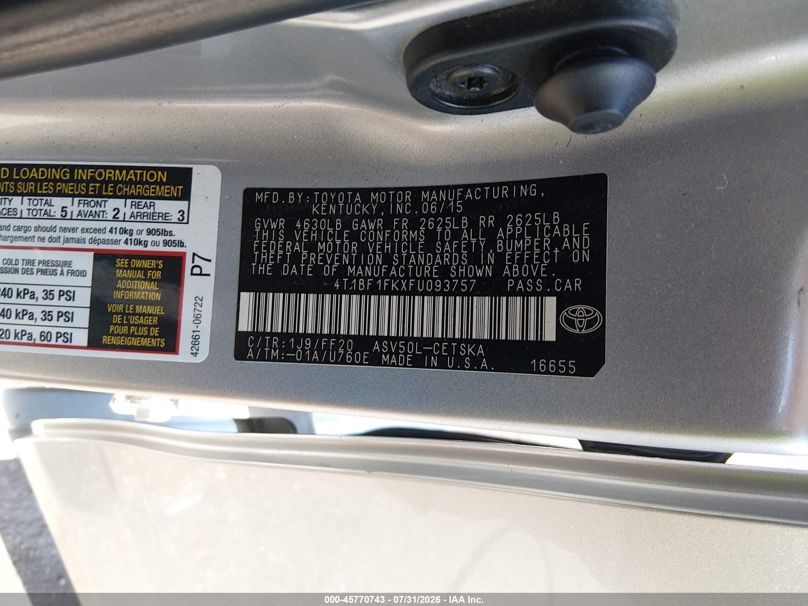 2015 Toyota Camry Se Gray vin: 4T1BF1FKXFU093757