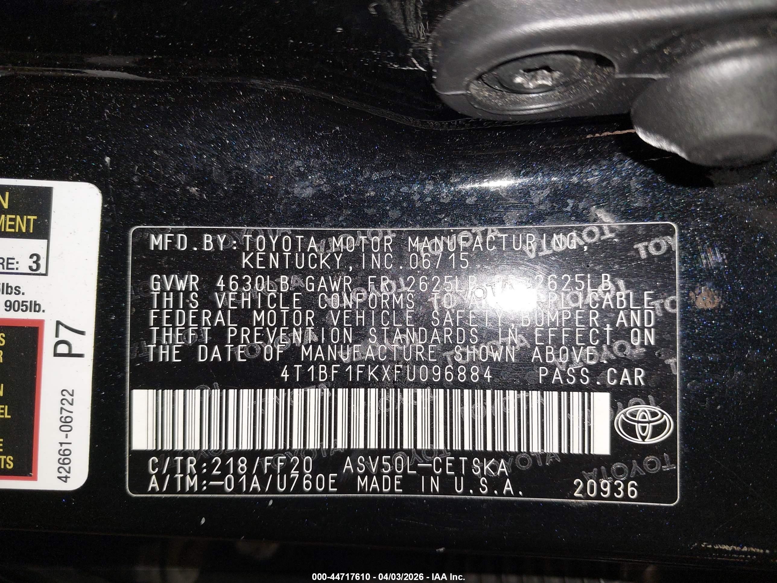2015 Toyota Camry Se Black vin: 4T1BF1FKXFU096884