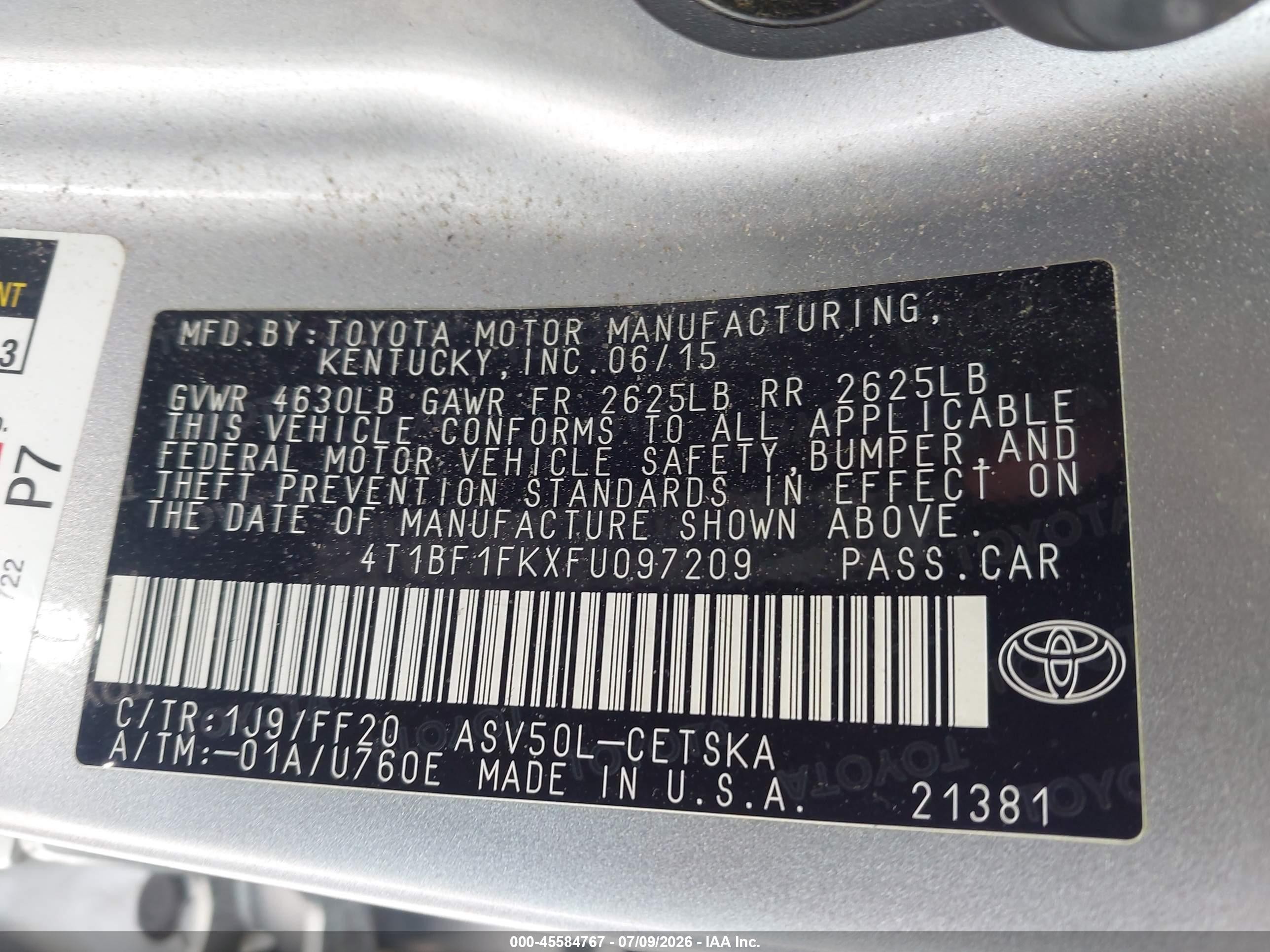2015 Toyota Camry Se Silver vin: 4T1BF1FKXFU097209