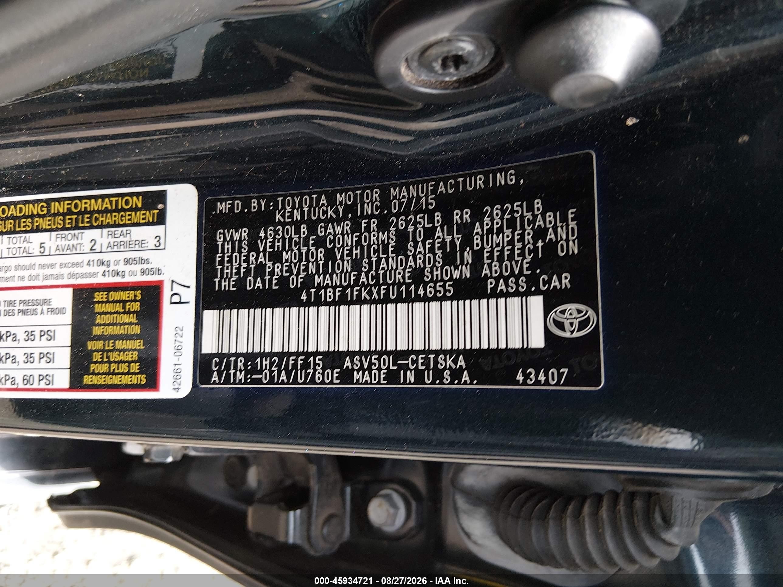 2015 Toyota Camry Se Green vin: 4T1BF1FKXFU114655