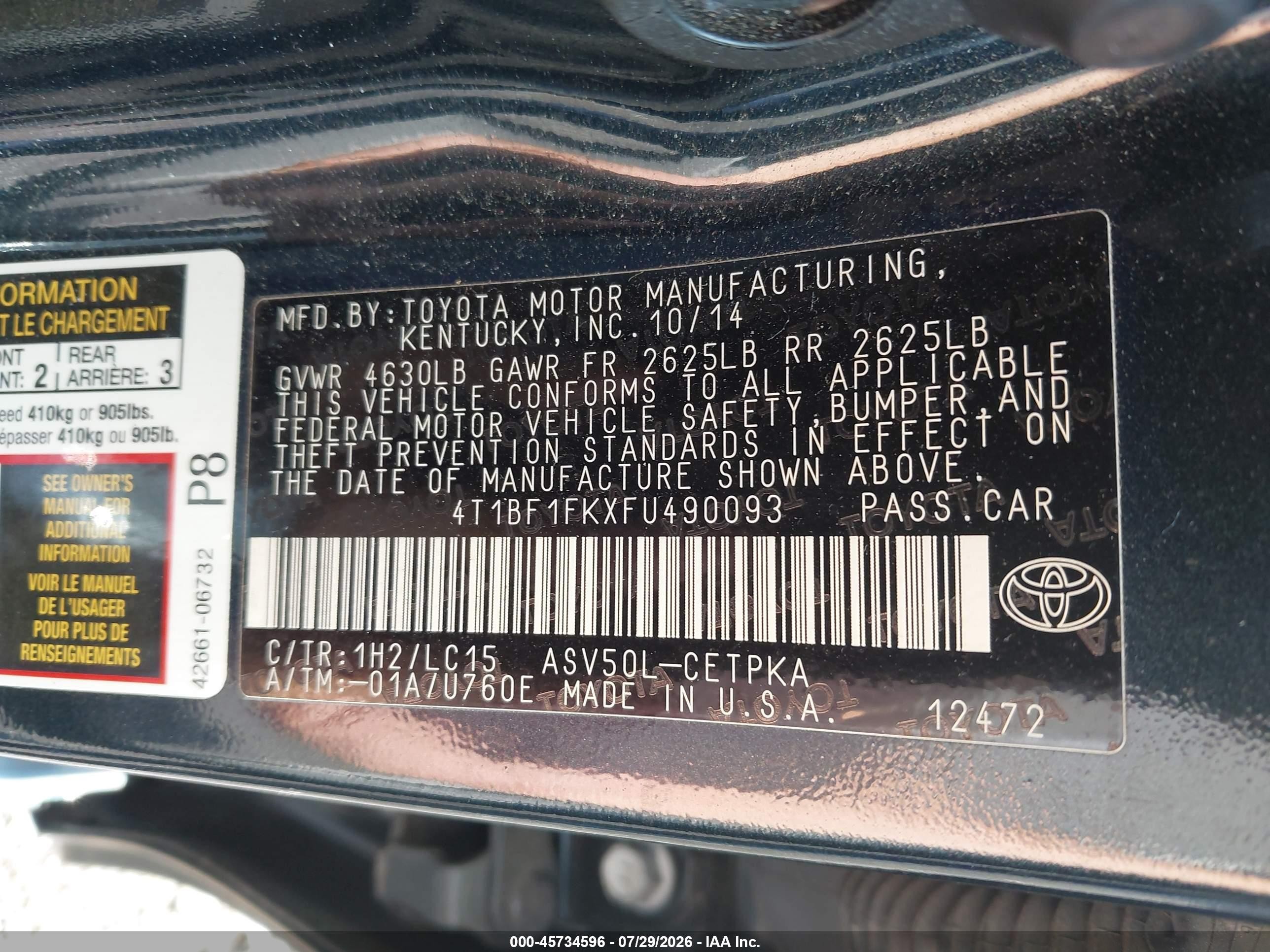 2015 Toyota Camry Xse Black vin: 4T1BF1FKXFU490093