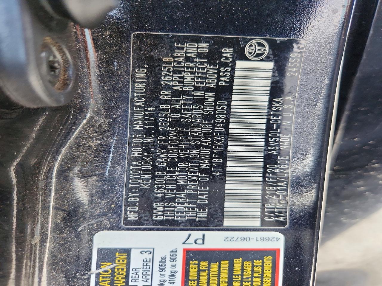 2015 Toyota Camry Se Black vin: 4T1BF1FKXFU498050