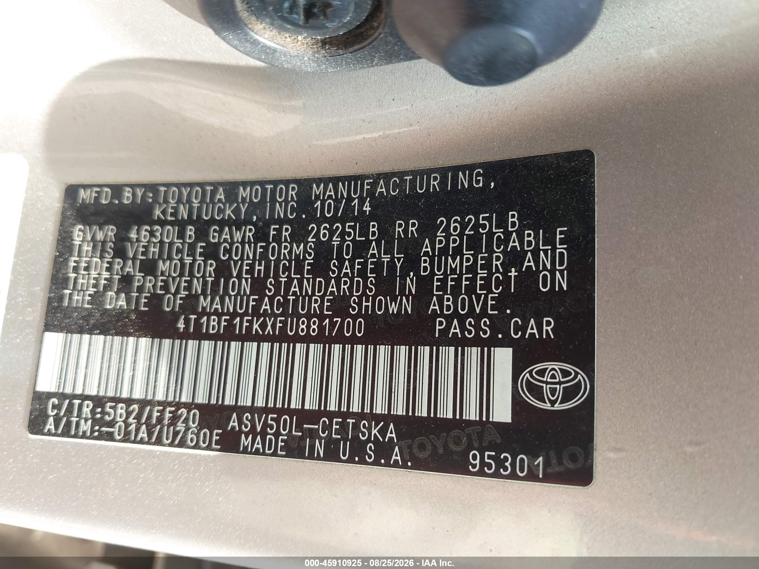 2015 Toyota Camry Se Black vin: 4T1BF1FKXFU881700
