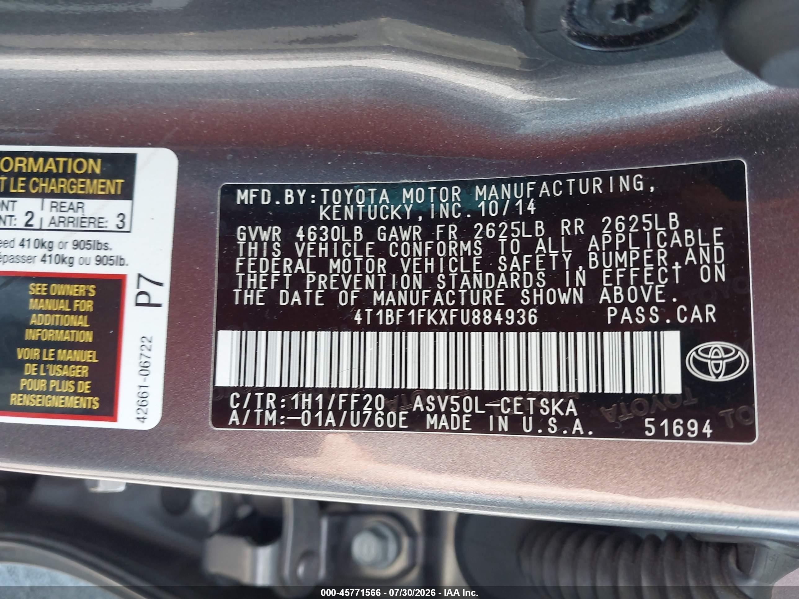 2015 Toyota Camry Se Gray vin: 4T1BF1FKXFU884936