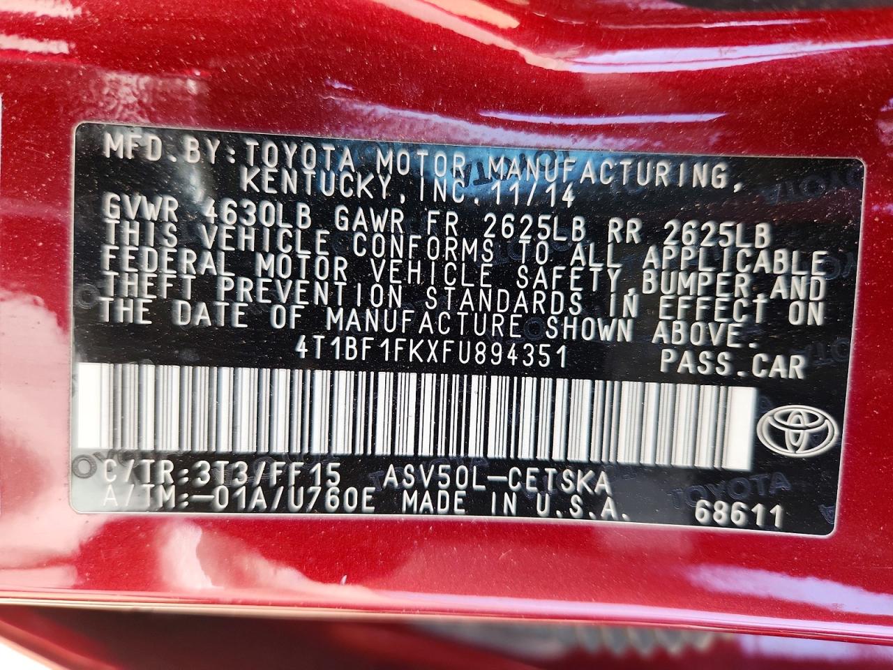 2015 Toyota Camry Se Red vin: 4T1BF1FKXFU894351