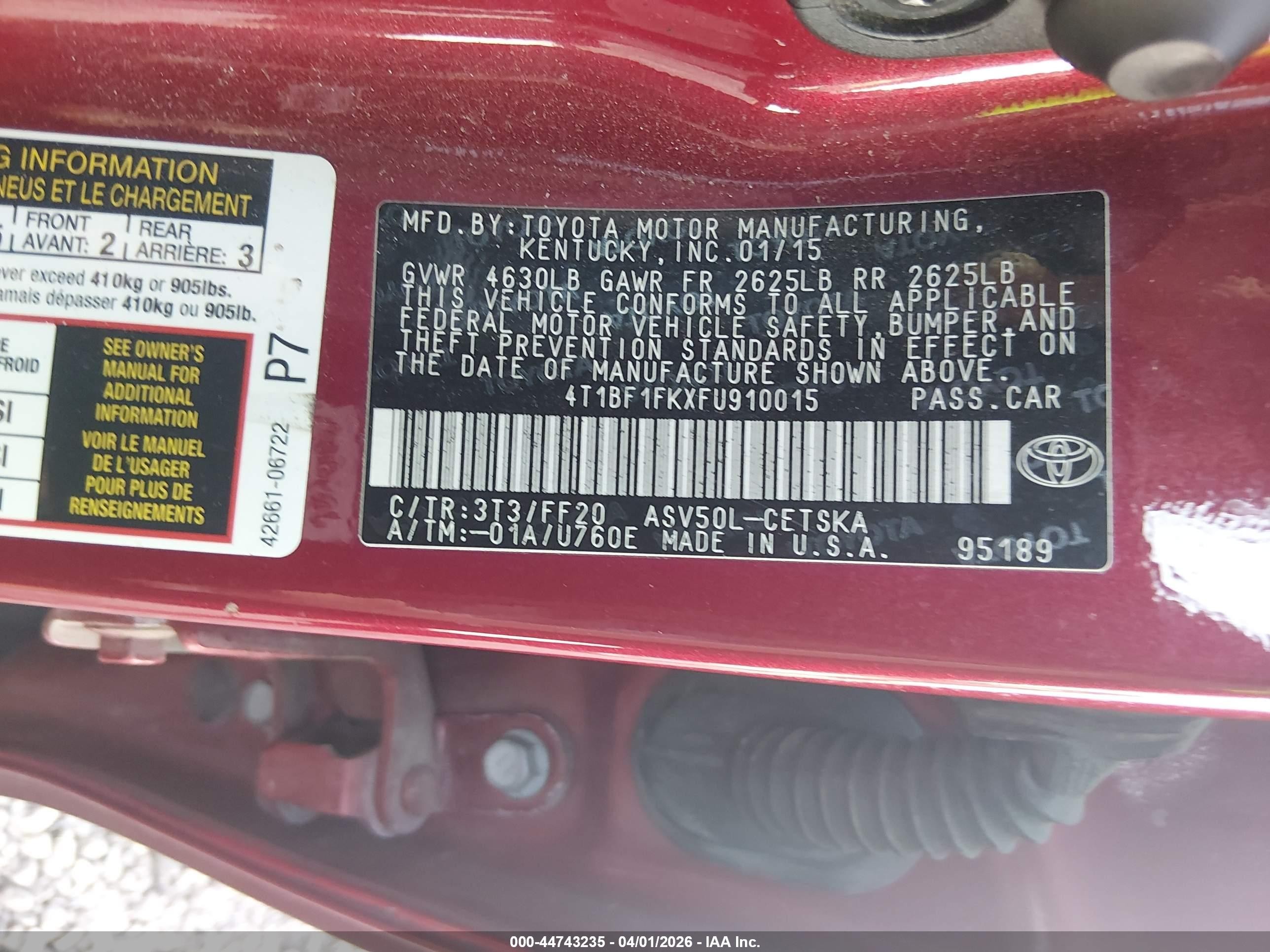 2015 Toyota Camry Se Red vin: 4T1BF1FKXFU910015
