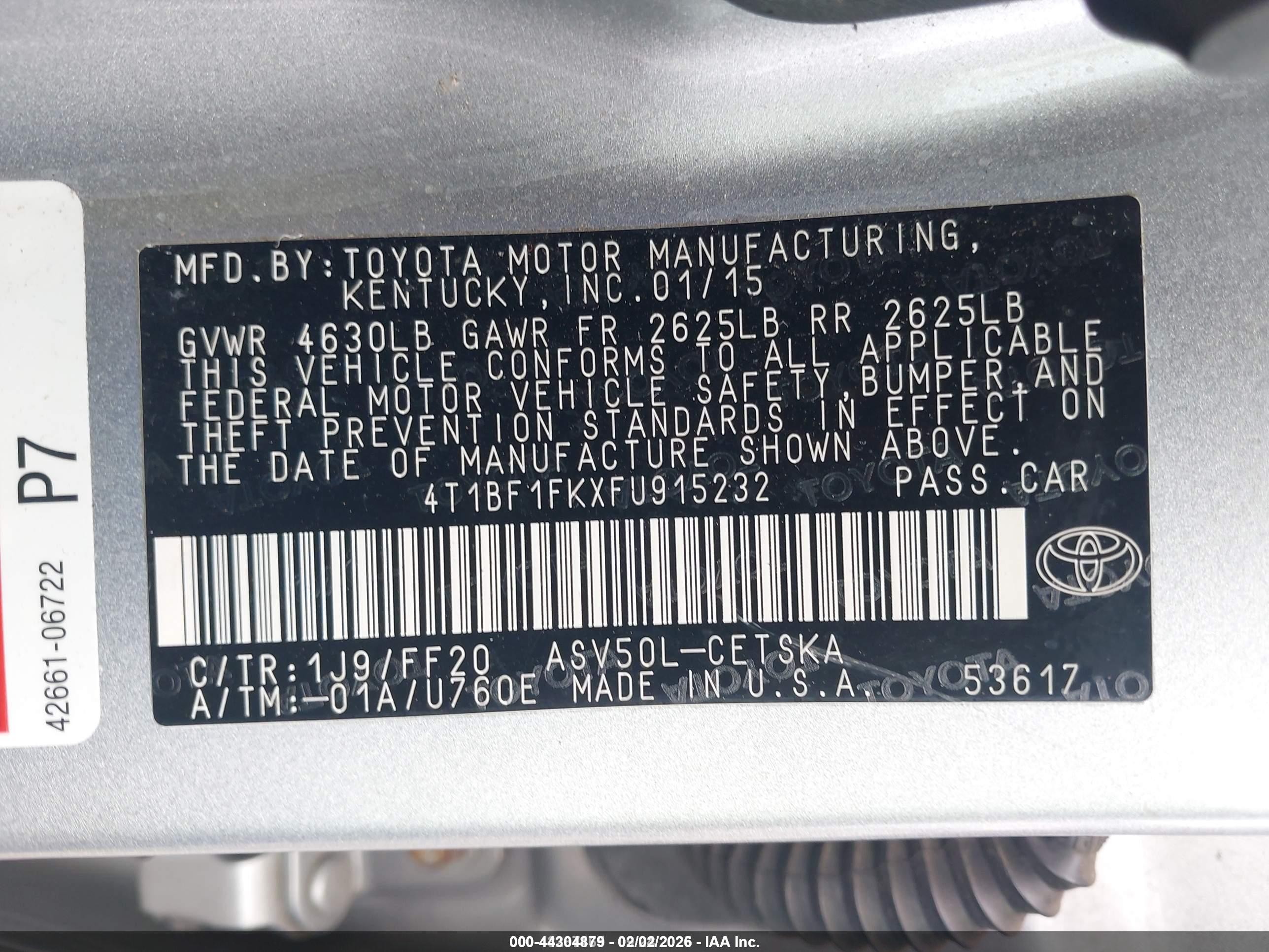 2015 Toyota Camry Se Gray vin: 4T1BF1FKXFU915232