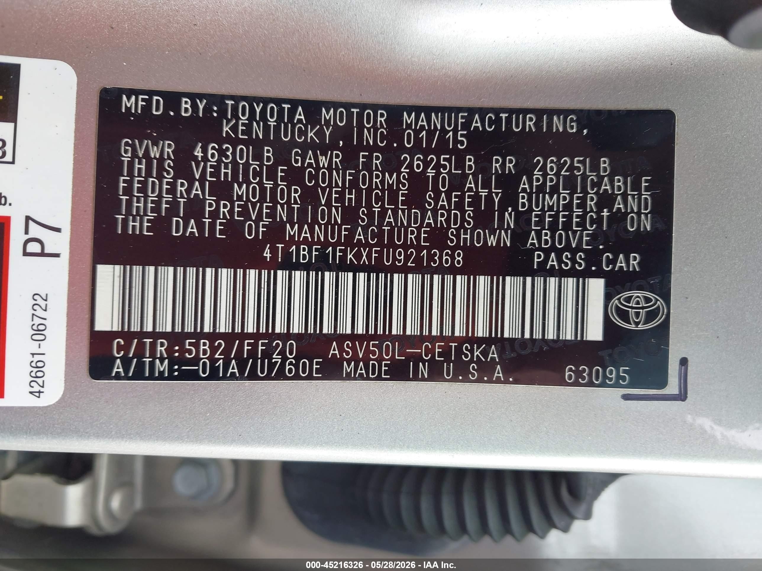 2015 Toyota Camry Se Gold vin: 4T1BF1FKXFU921368