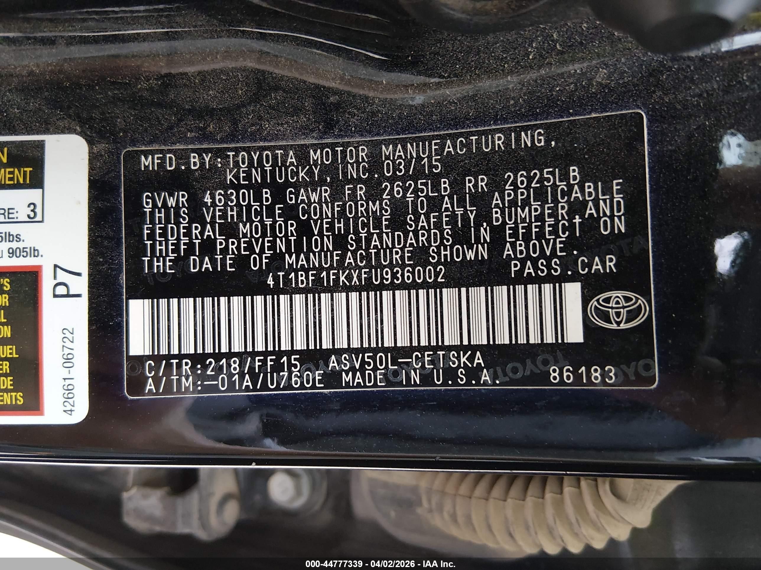 2015 Toyota Camry Se Черный vin: 4T1BF1FKXFU936002