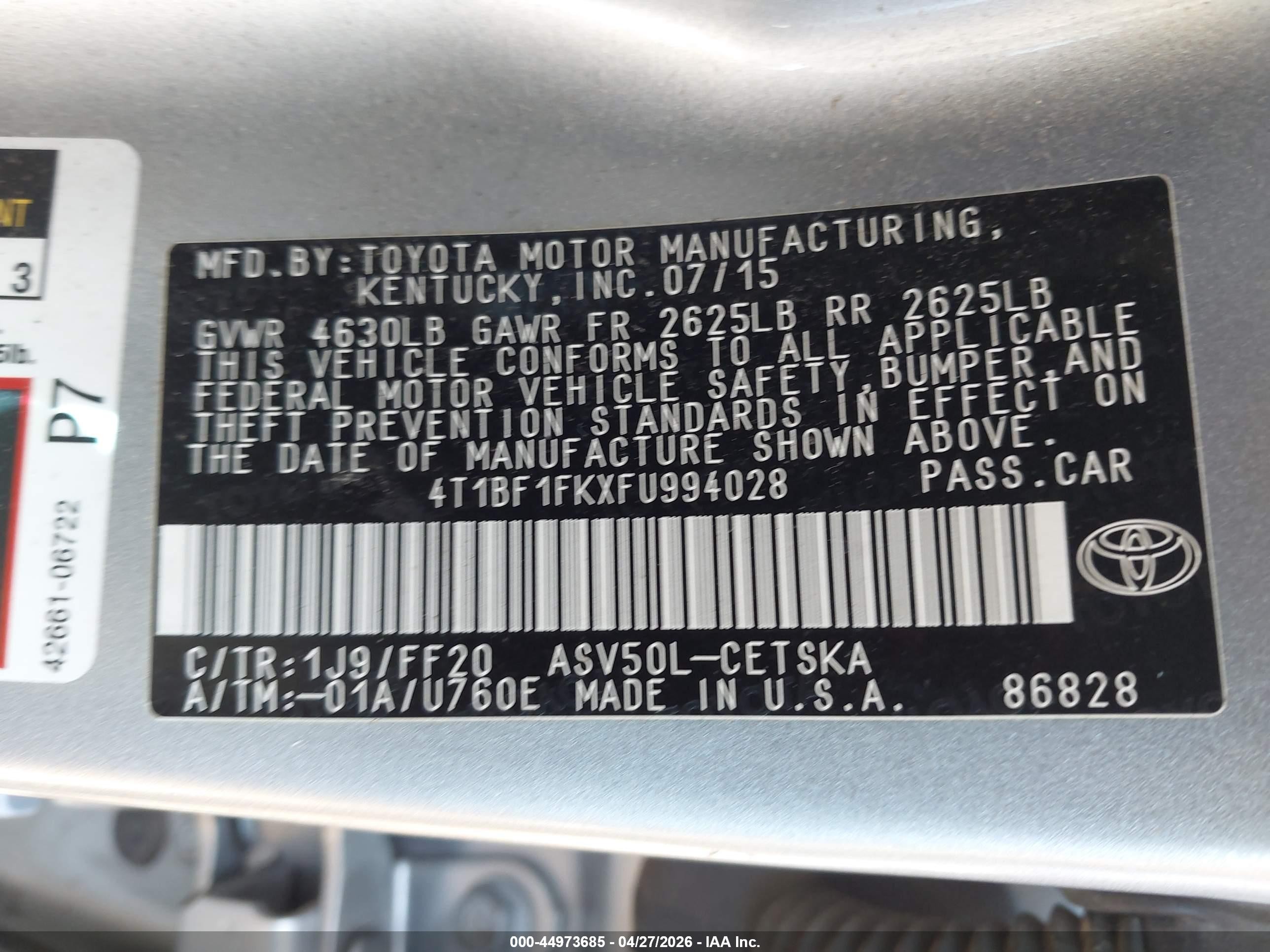 2015 Toyota Camry Se Silver vin: 4T1BF1FKXFU994028