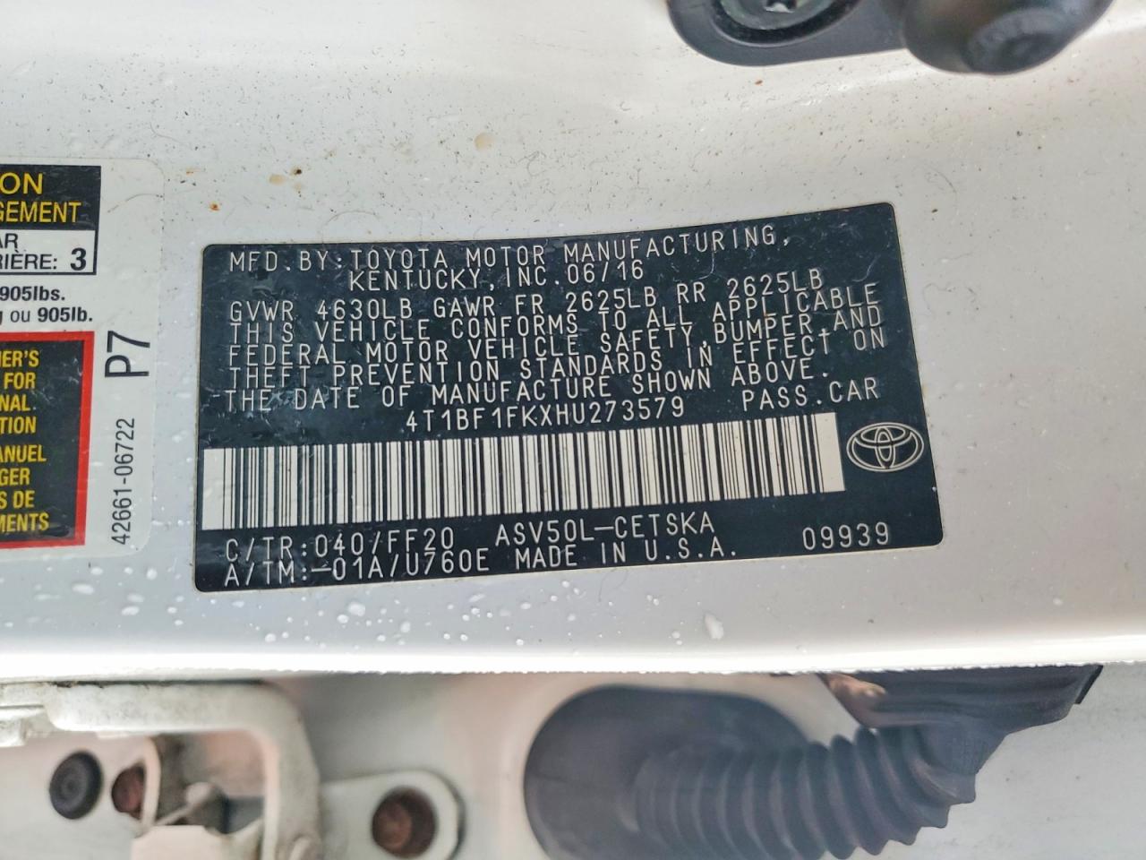 2017 Toyota Camry Se White vin: 4T1BF1FKXHU273579