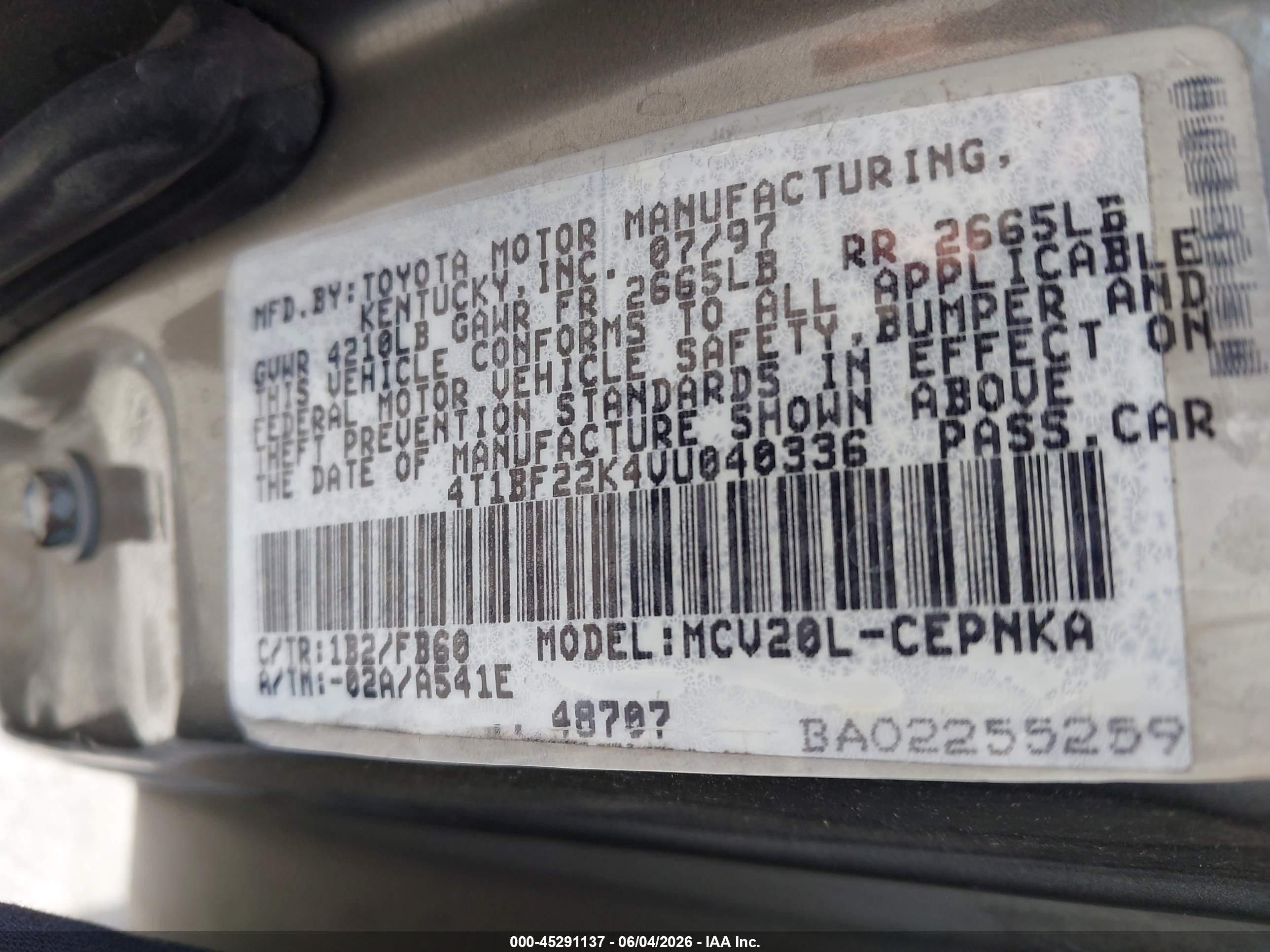 1997 Toyota Camry Le V6 Tan vin: 4T1BF22K4VU040336