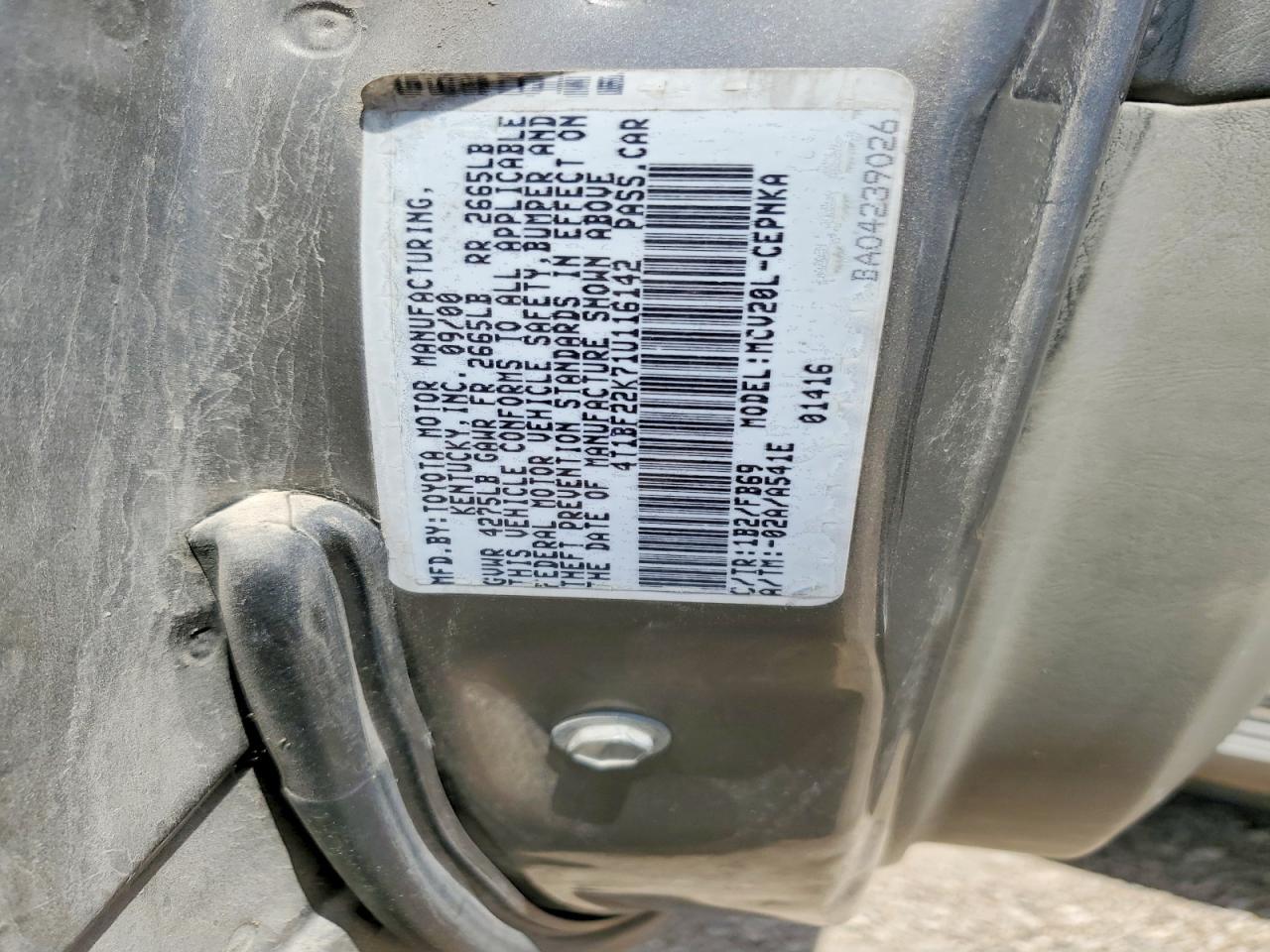 2001 Toyota Camry Le V6 Желто-коричневый vin: 4T1BF22K71U116142