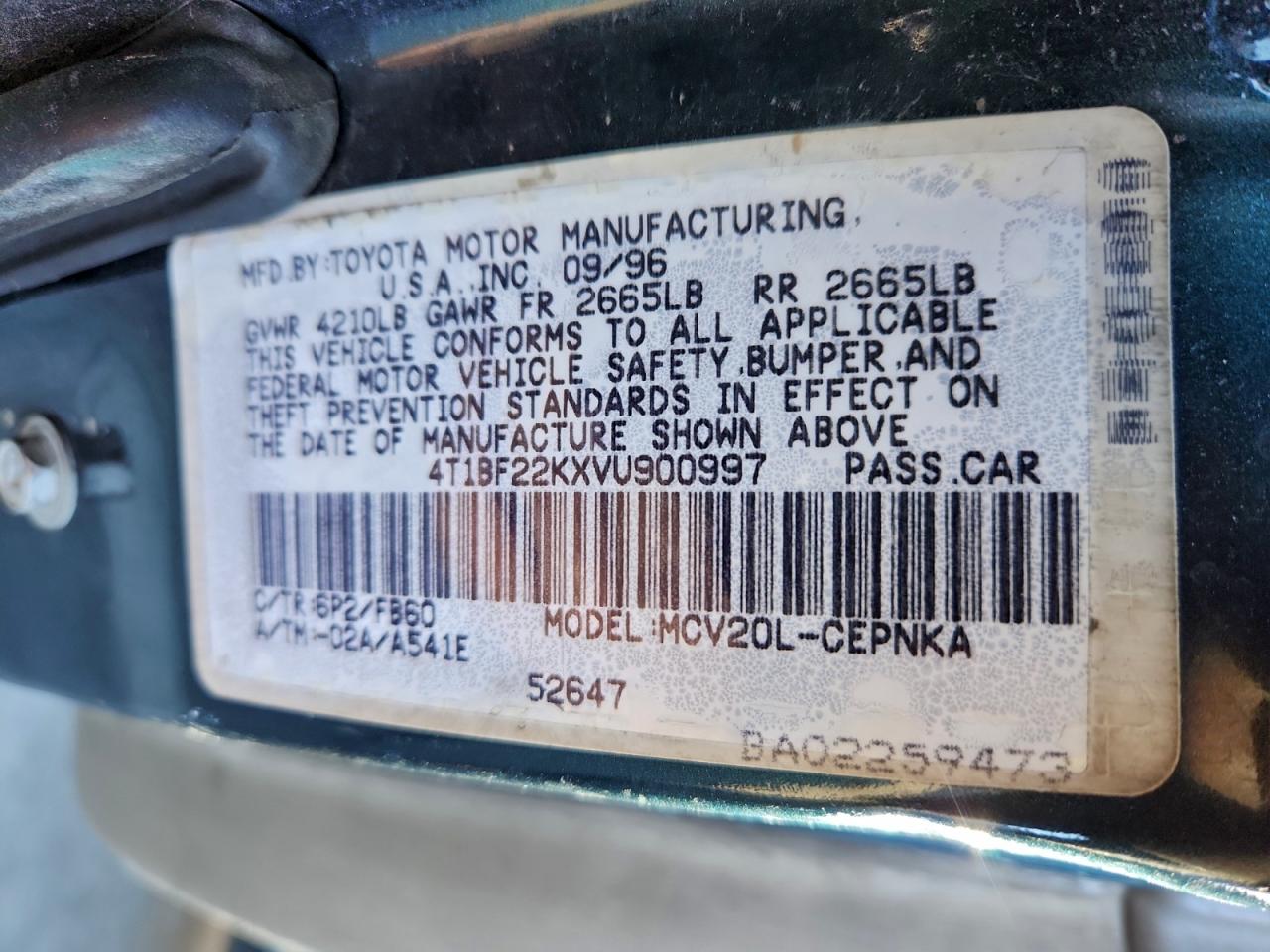 1997 Toyota Camry Ce Green vin: 4T1BF22KXVU900997