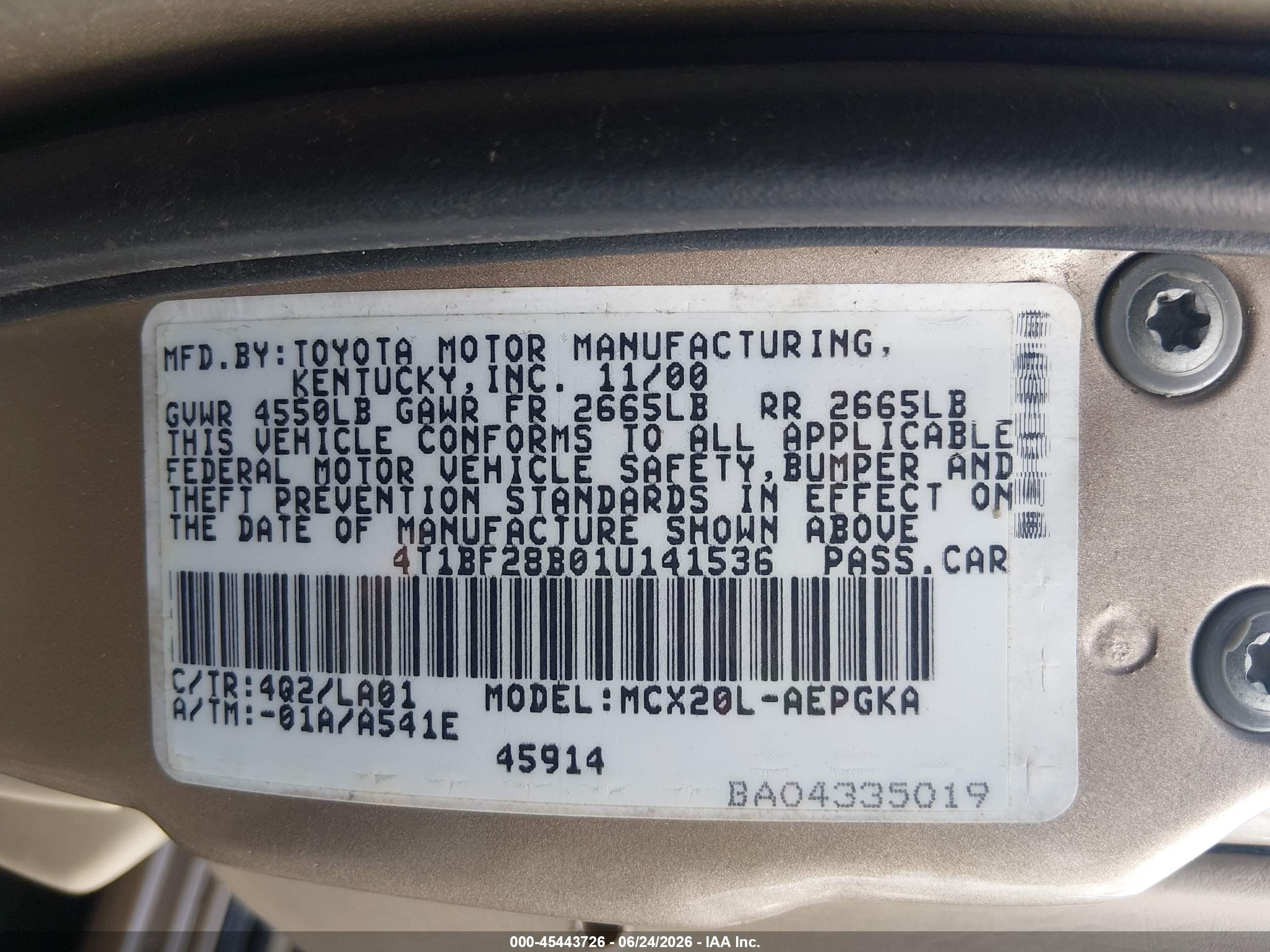 2001 Toyota Avalon Xls Gold vin: 4T1BF28B01U141536