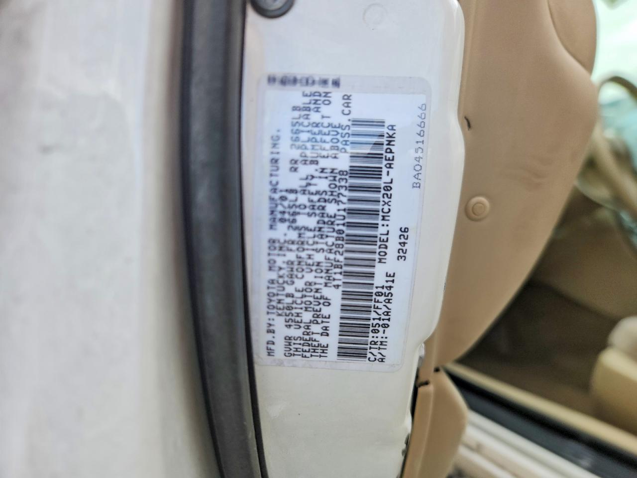 2001 Toyota Avalon Xl White vin: 4T1BF28B01U177338