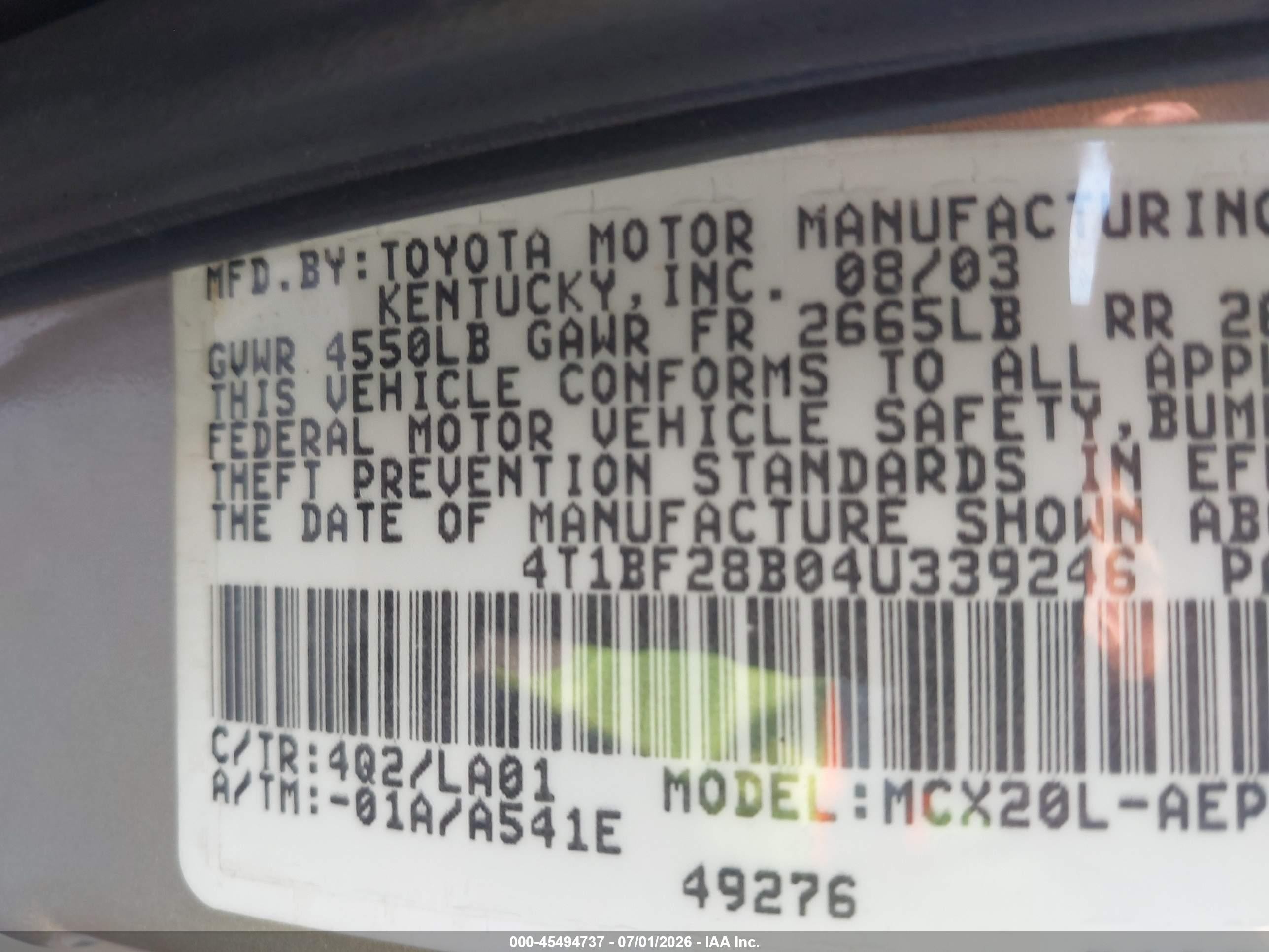 2004 Toyota Avalon Xls Tan vin: 4T1BF28B04U339246