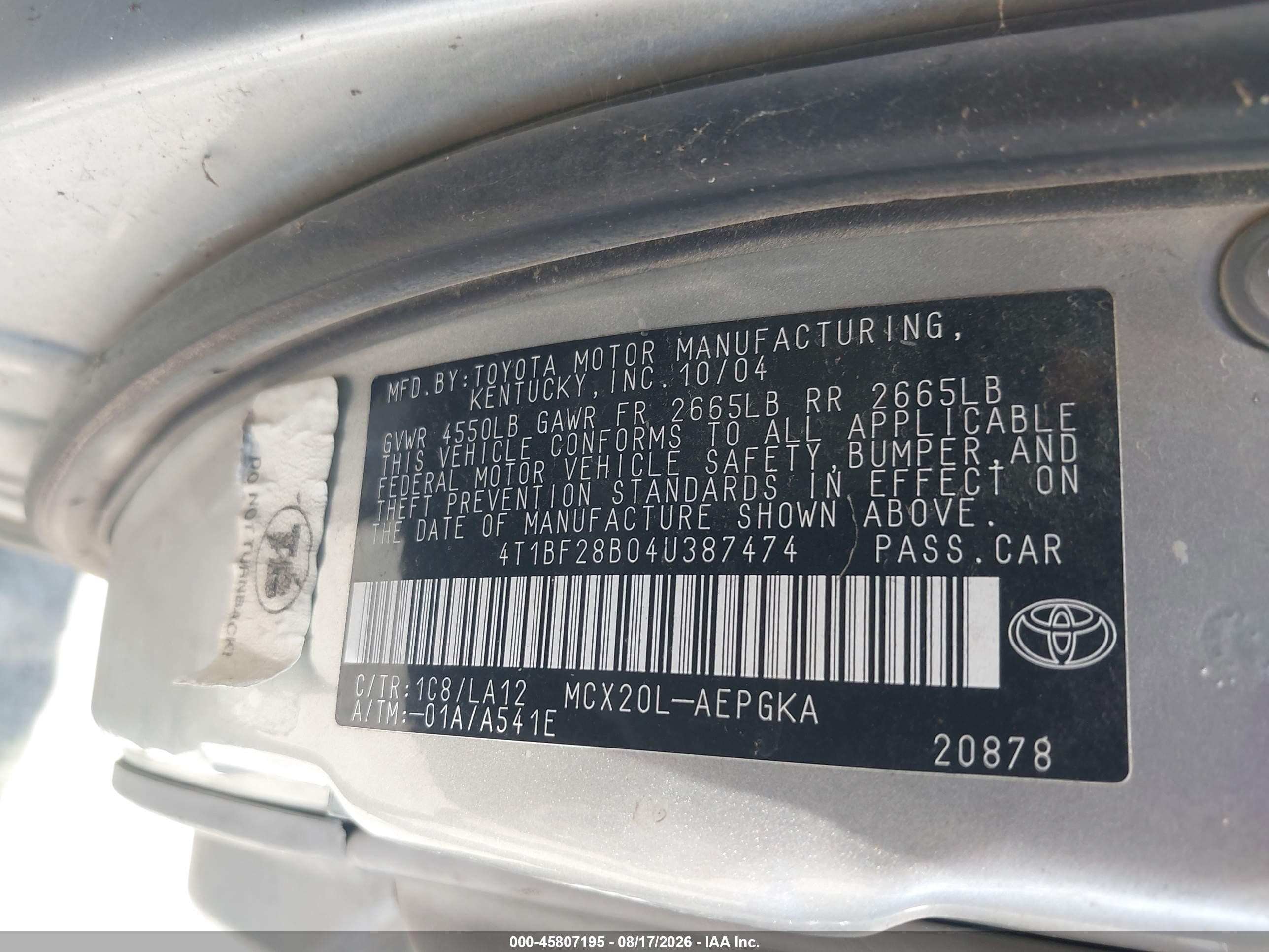 2004 Toyota Avalon Xls Silver vin: 4T1BF28B04U387474