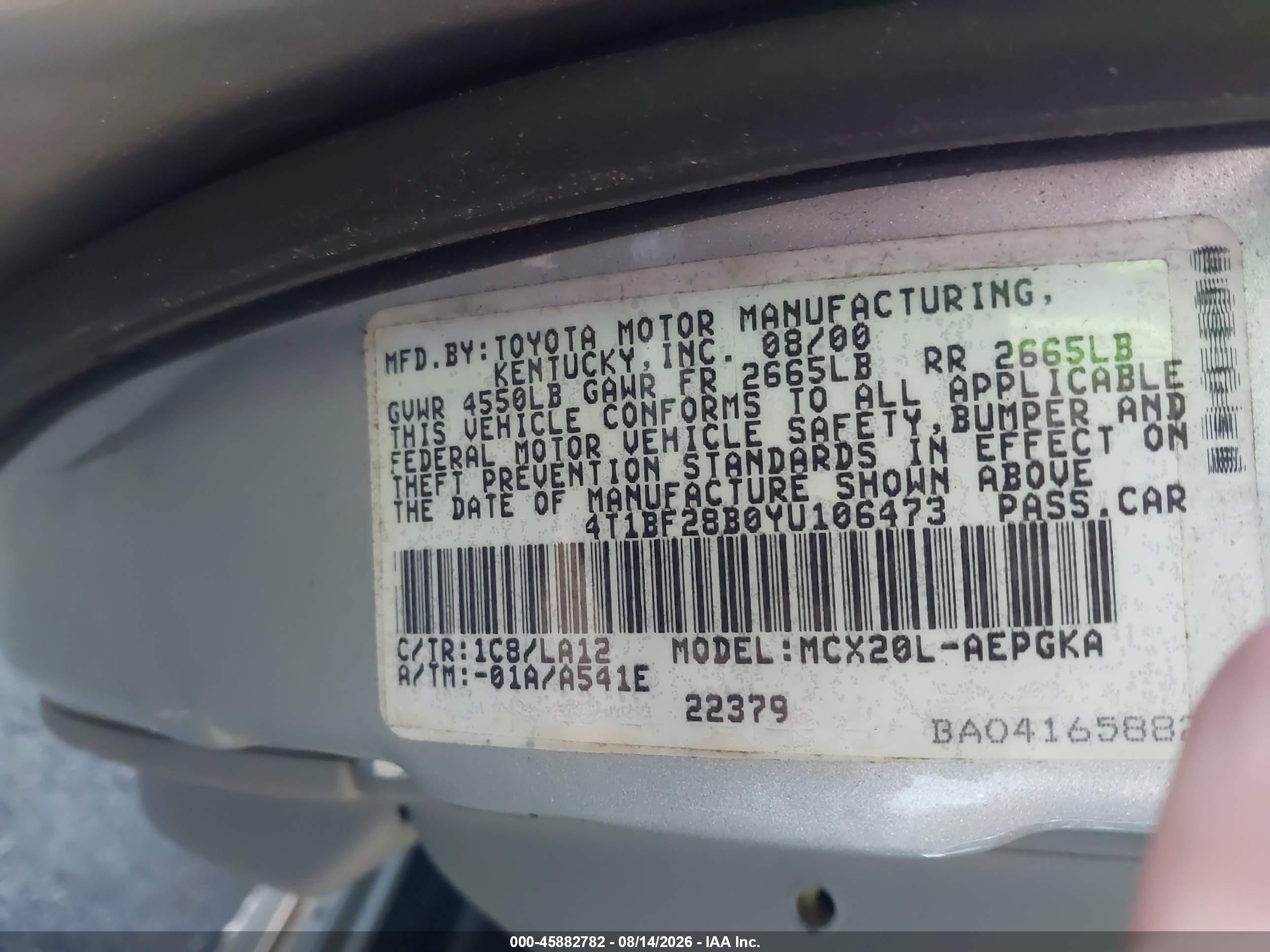 2000 Toyota Avalon Xls Gray vin: 4T1BF28B0YU106473