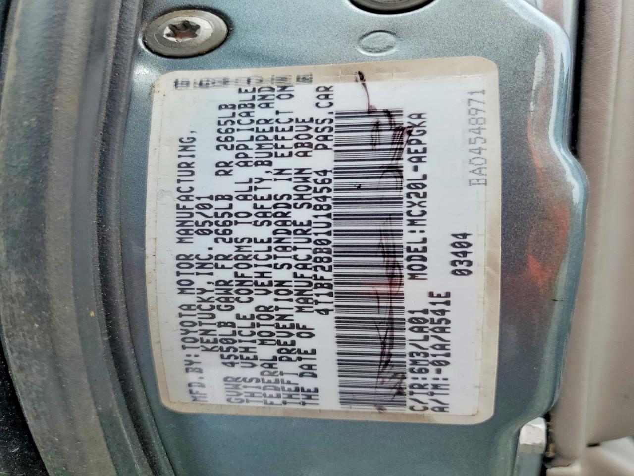 2001 Toyota Avalon Xls Turquoise vin: 4T1BF28B11U132103