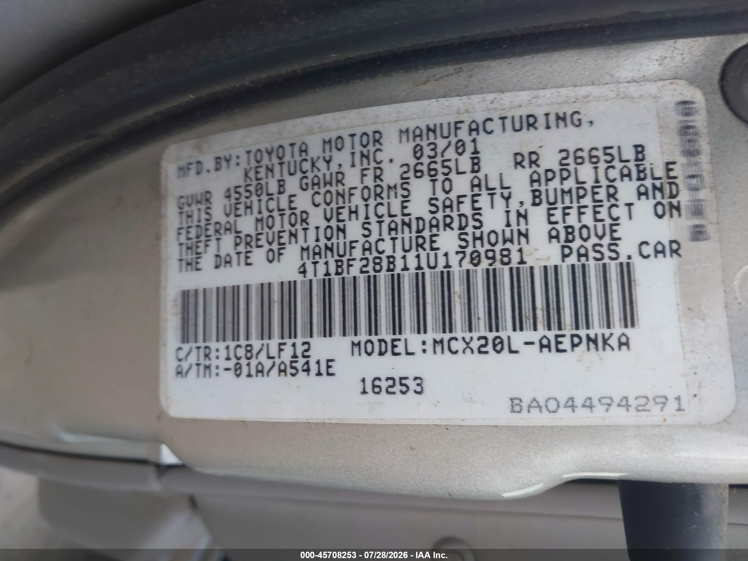 2001 Toyota Avalon Xl Silver vin: 4T1BF28B11U170981