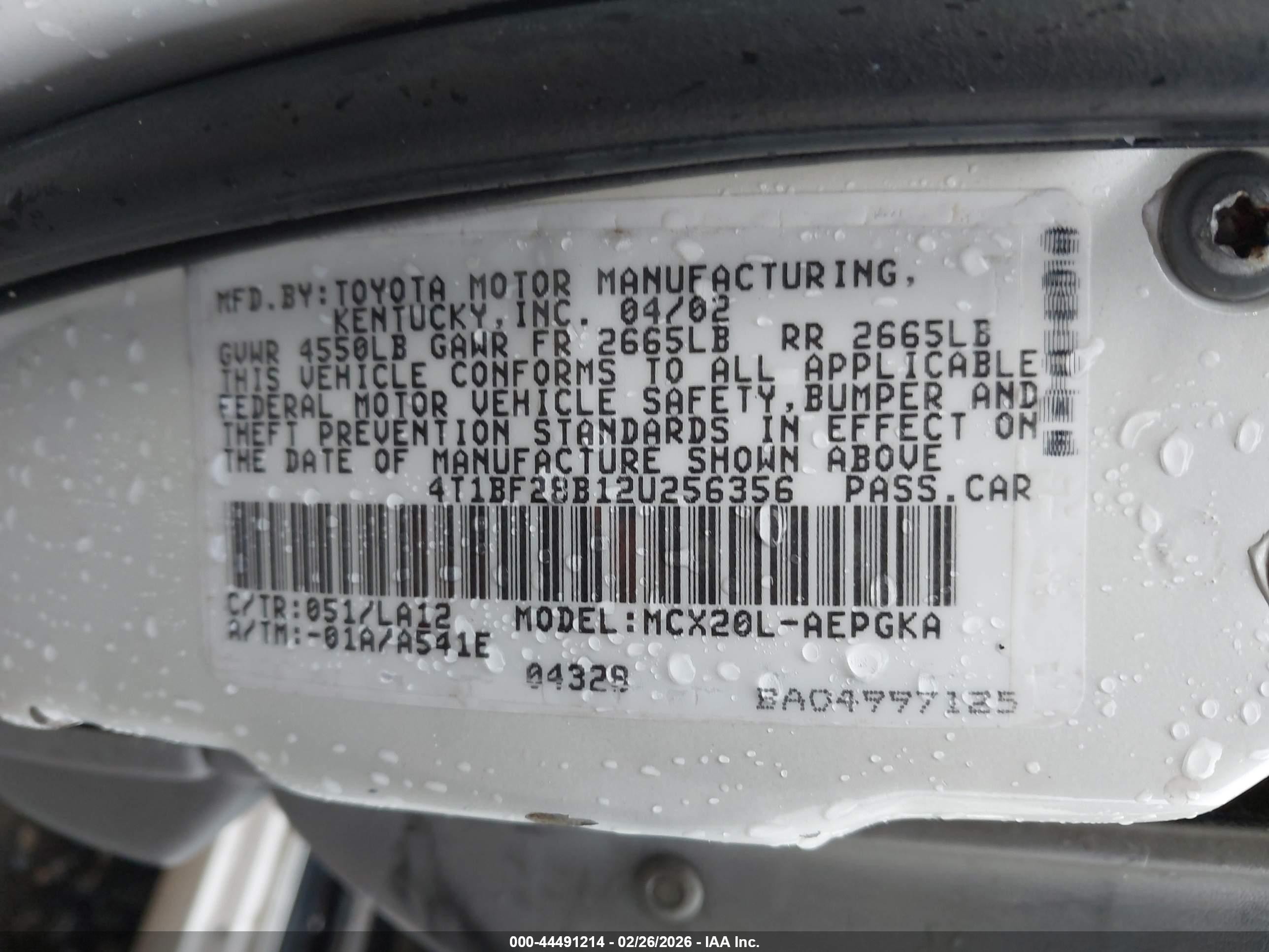 2002 Toyota Avalon Xls White vin: 4T1BF28B12U256356