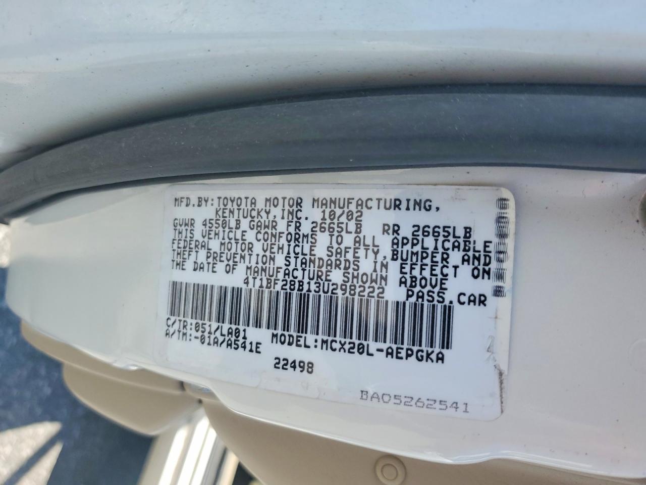 2003 Toyota Avalon Xls Белый vin: 4T1BF28B13U298222