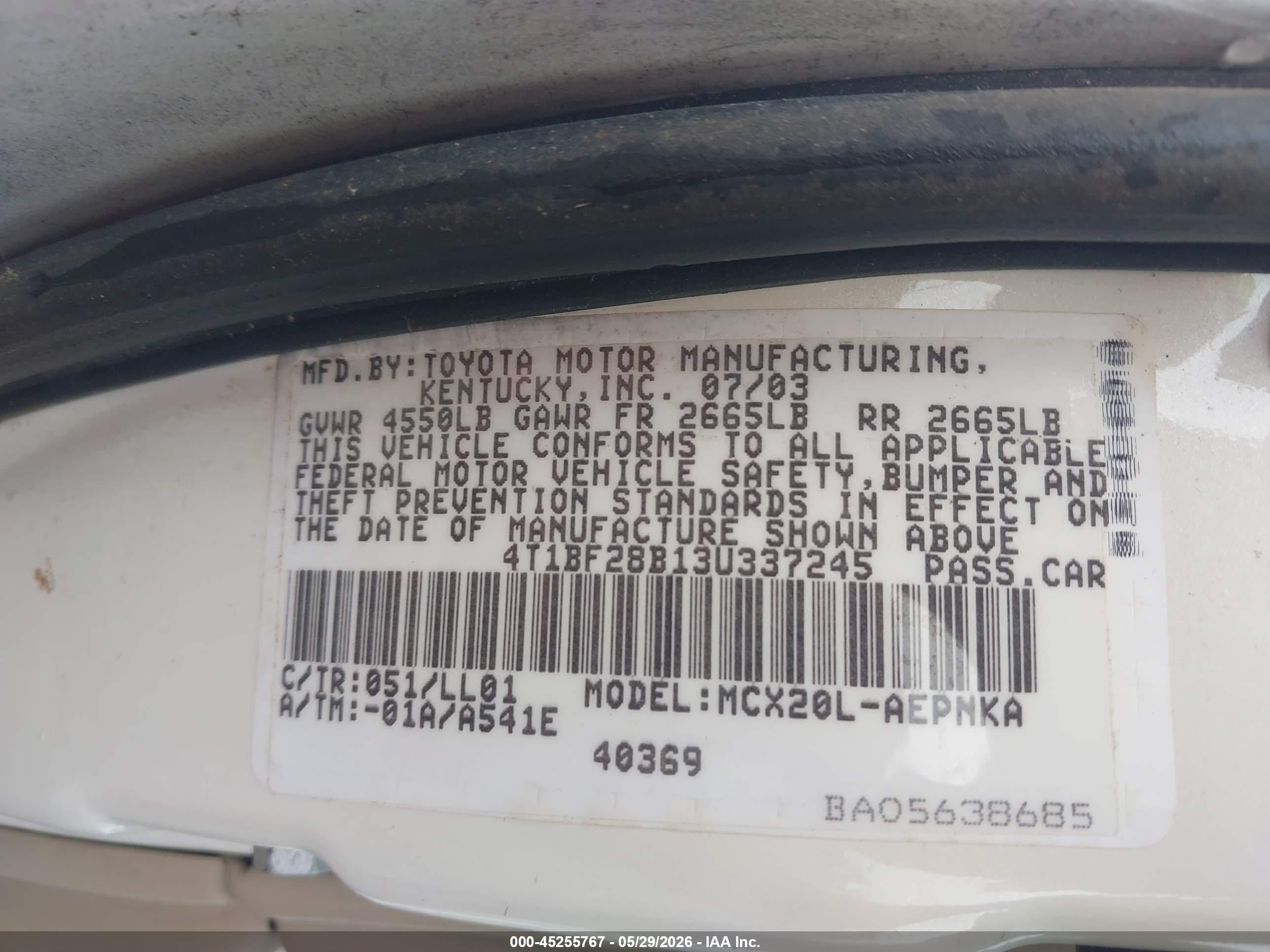 2003 Toyota Avalon Xl White vin: 4T1BF28B13U337245