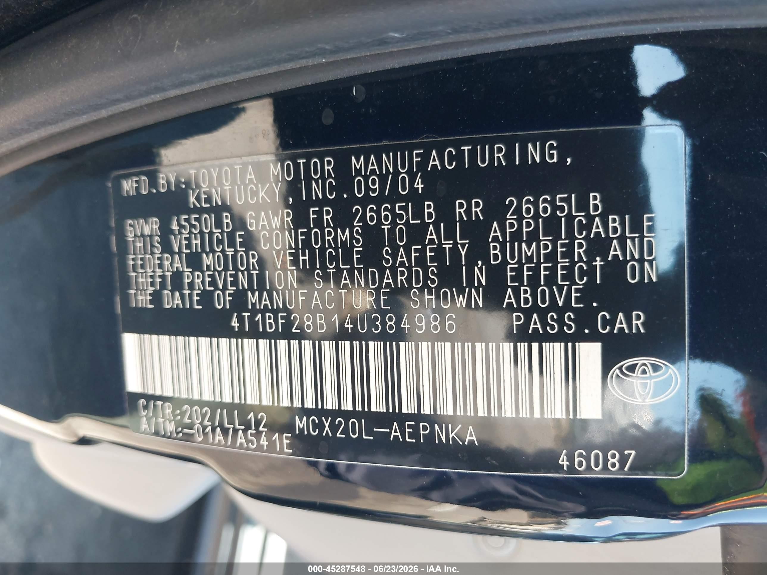 2004 Toyota Avalon Xl Black vin: 4T1BF28B14U384986