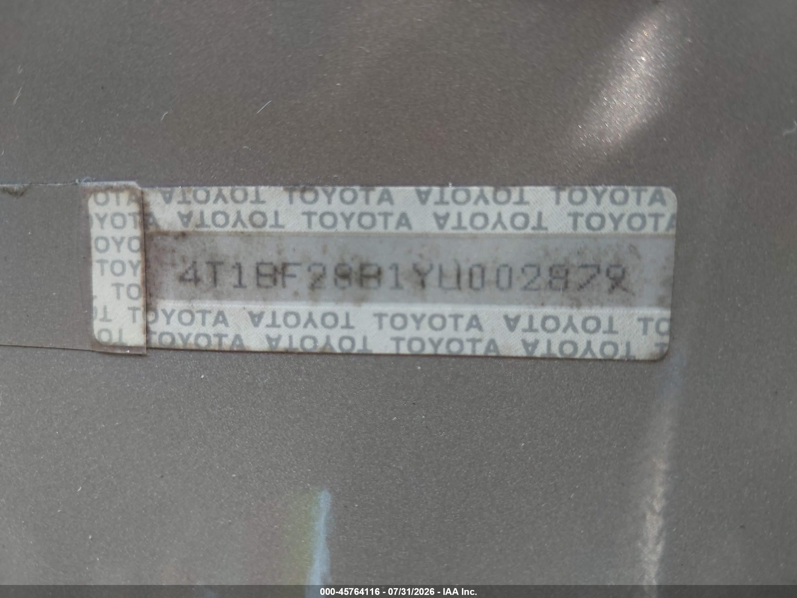 2000 Toyota Avalon Xl Beige vin: 4T1BF28B1YU002879