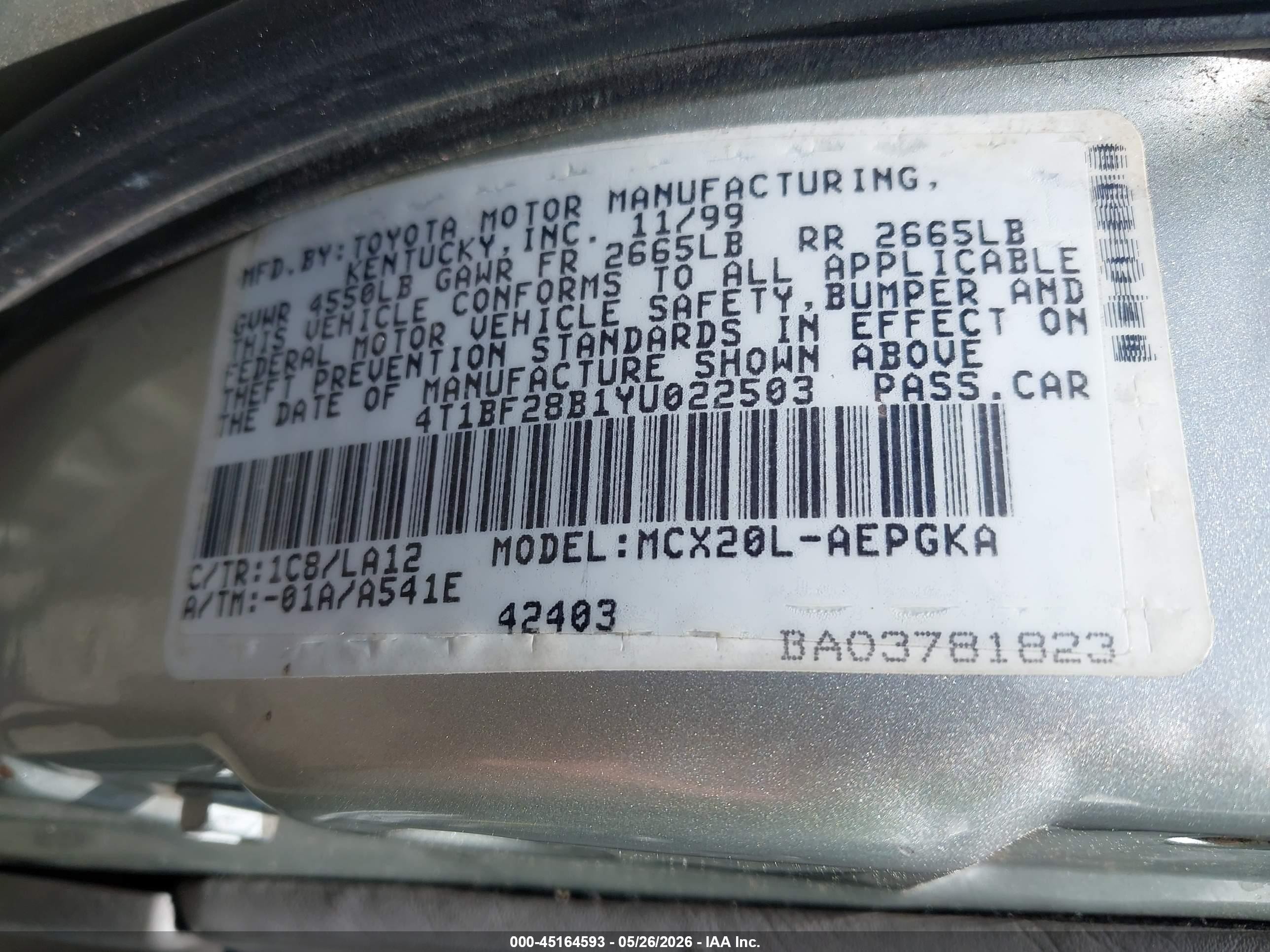 2000 Toyota Avalon Xls Серебряный vin: 4T1BF28B1YU022503