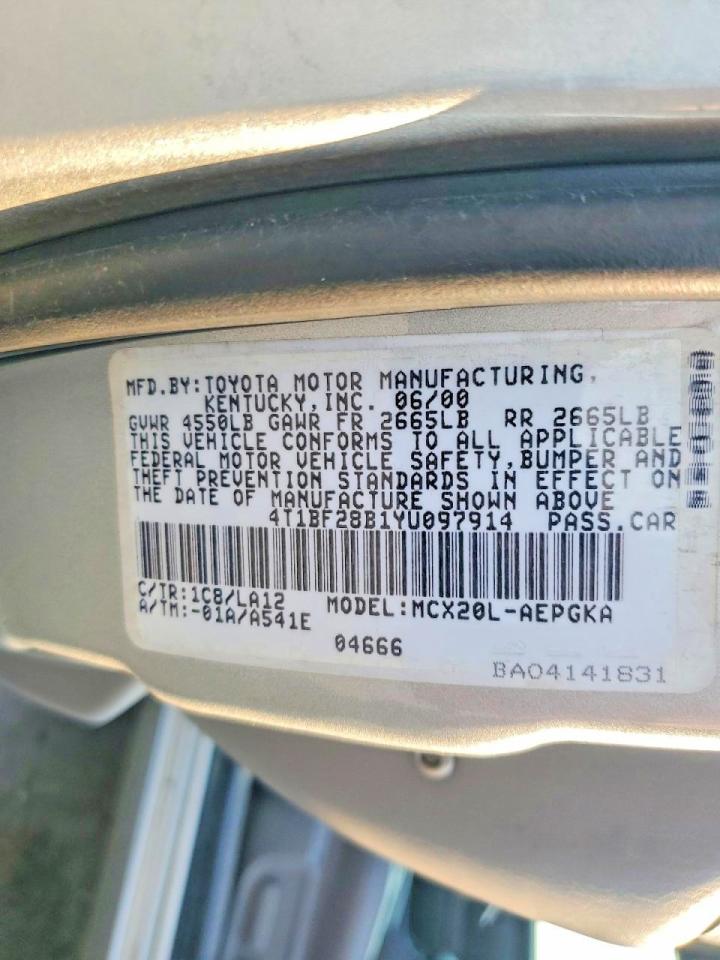 2000 Toyota Avalon Xls Silver vin: 4T1BF28B1YU097914