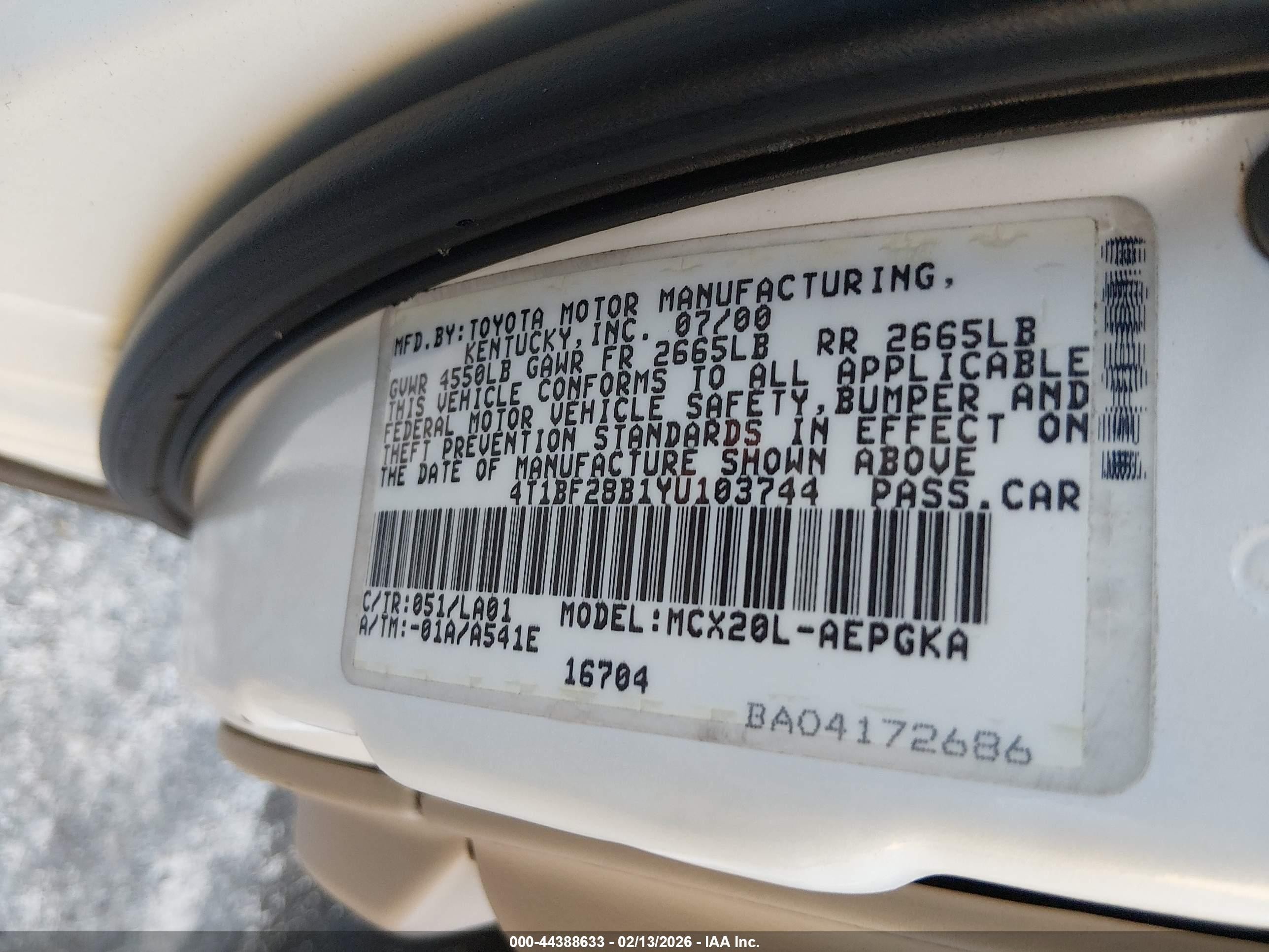 2000 Toyota Avalon Xls Белый vin: 4T1BF28B1YU103744