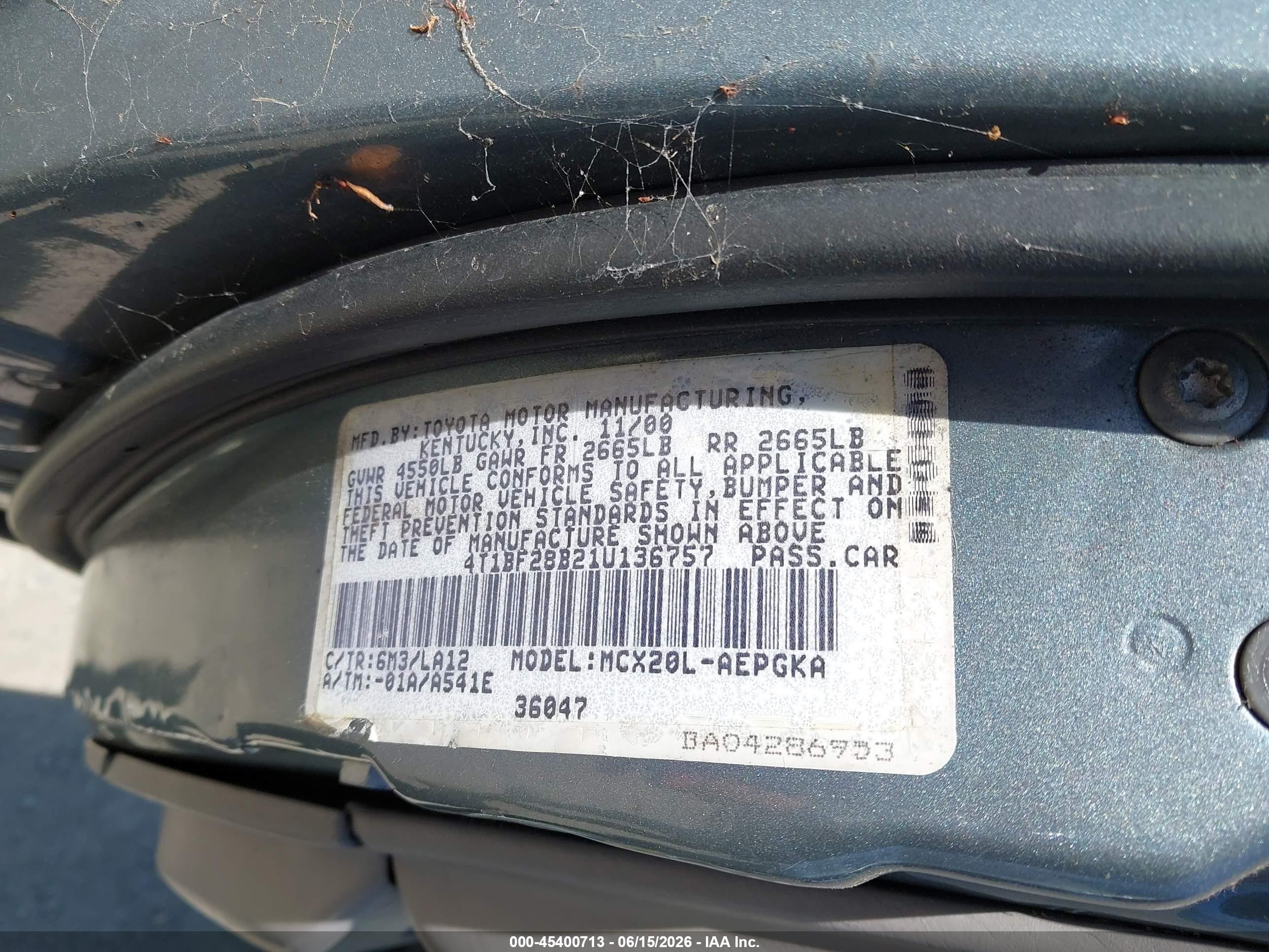 2001 Toyota Avalon Xls Gray vin: 4T1BF28B21U136757