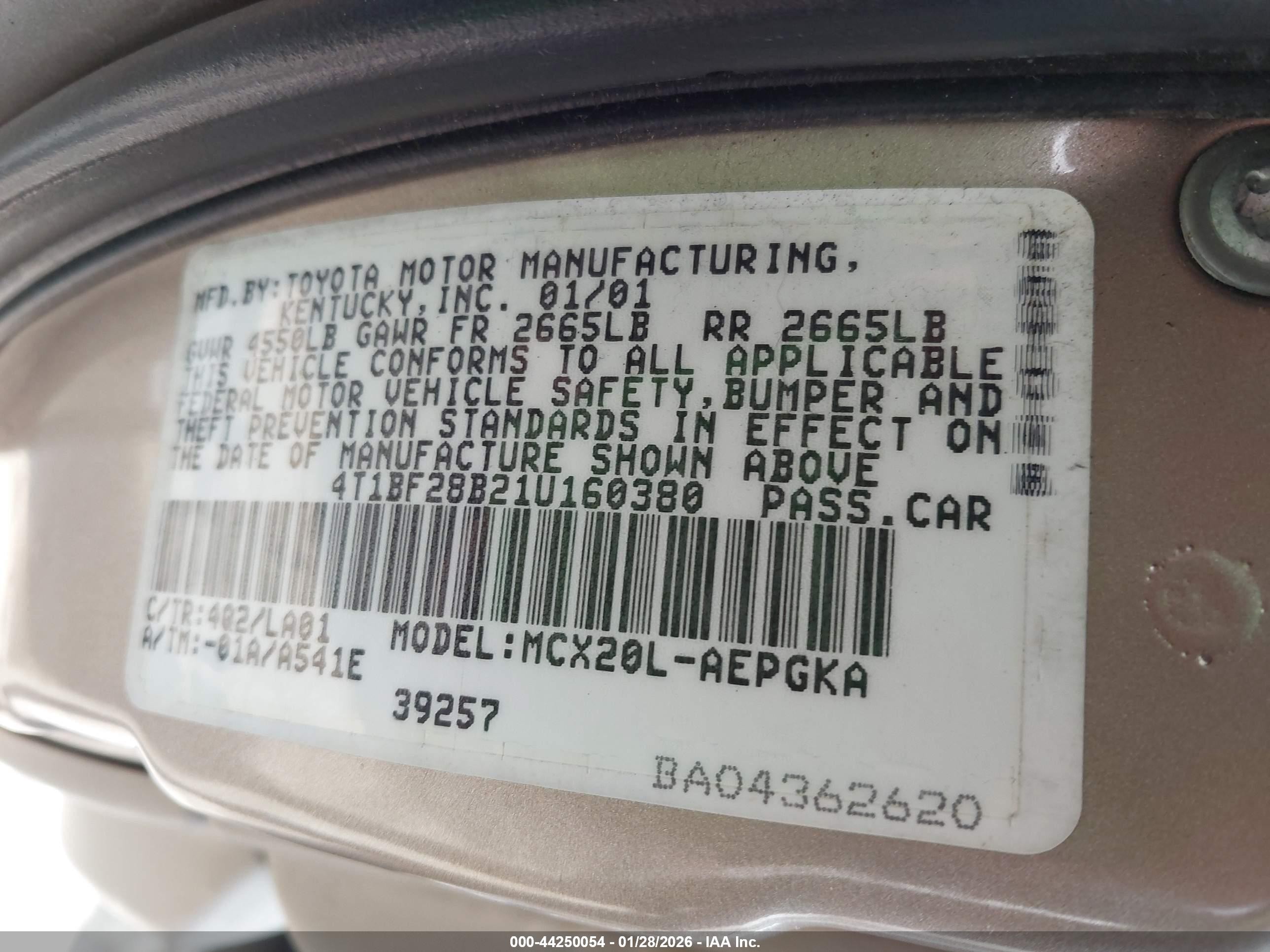 2001 Toyota Avalon Xls Brown vin: 4T1BF28B21U160380