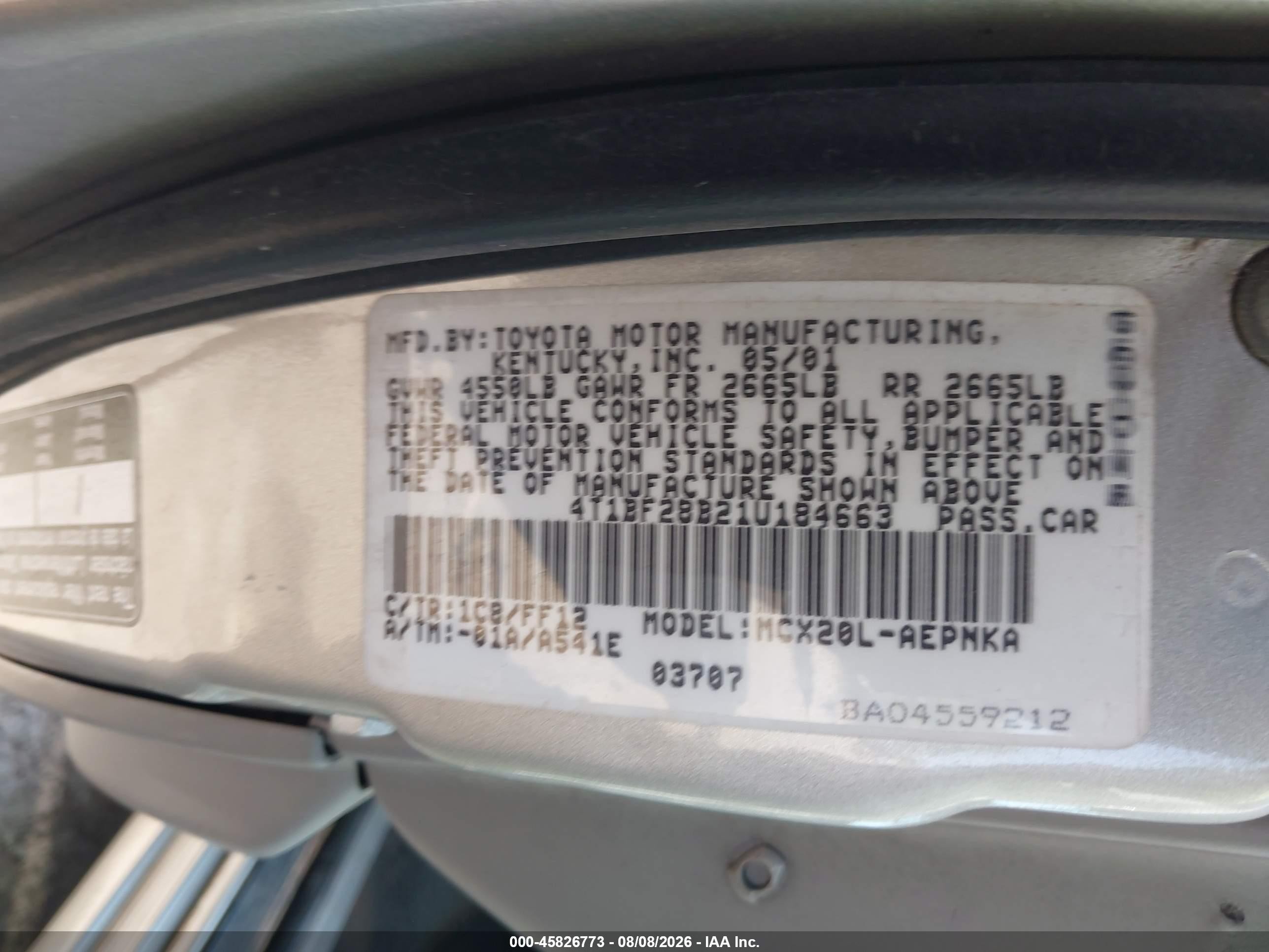 2001 Toyota Avalon Xl/xls Silver vin: 4T1BF28B21U184663