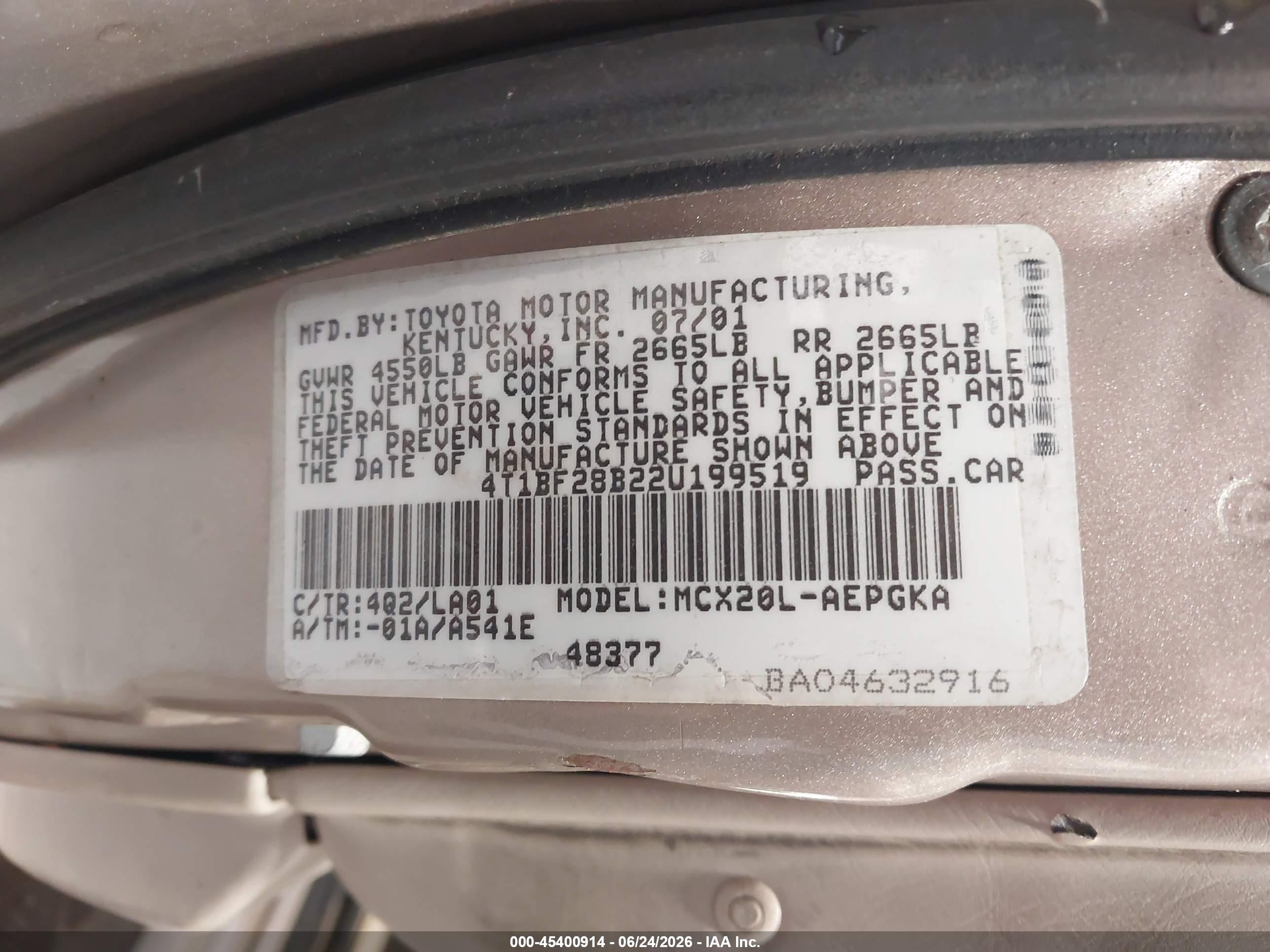 2002 Toyota Avalon Xls Beige vin: 4T1BF28B22U199519