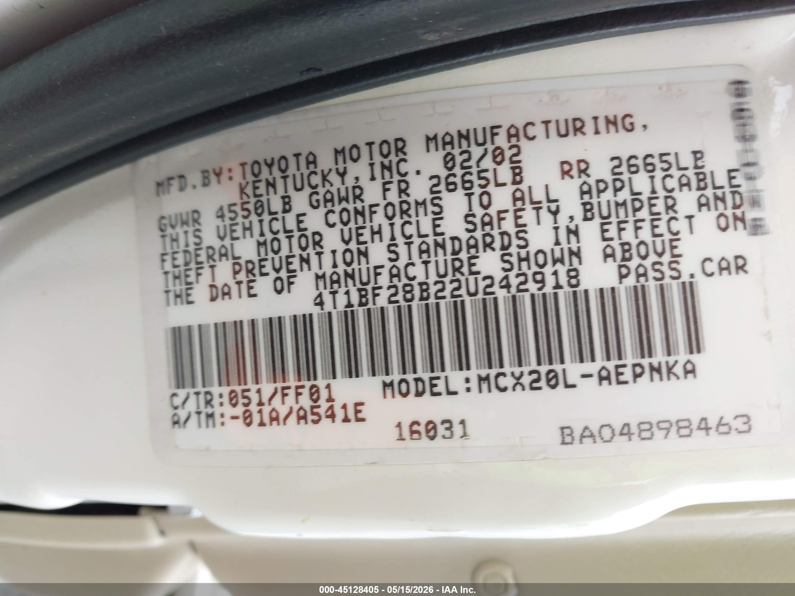 2002 Toyota Avalon Xl Белый vin: 4T1BF28B22U242918