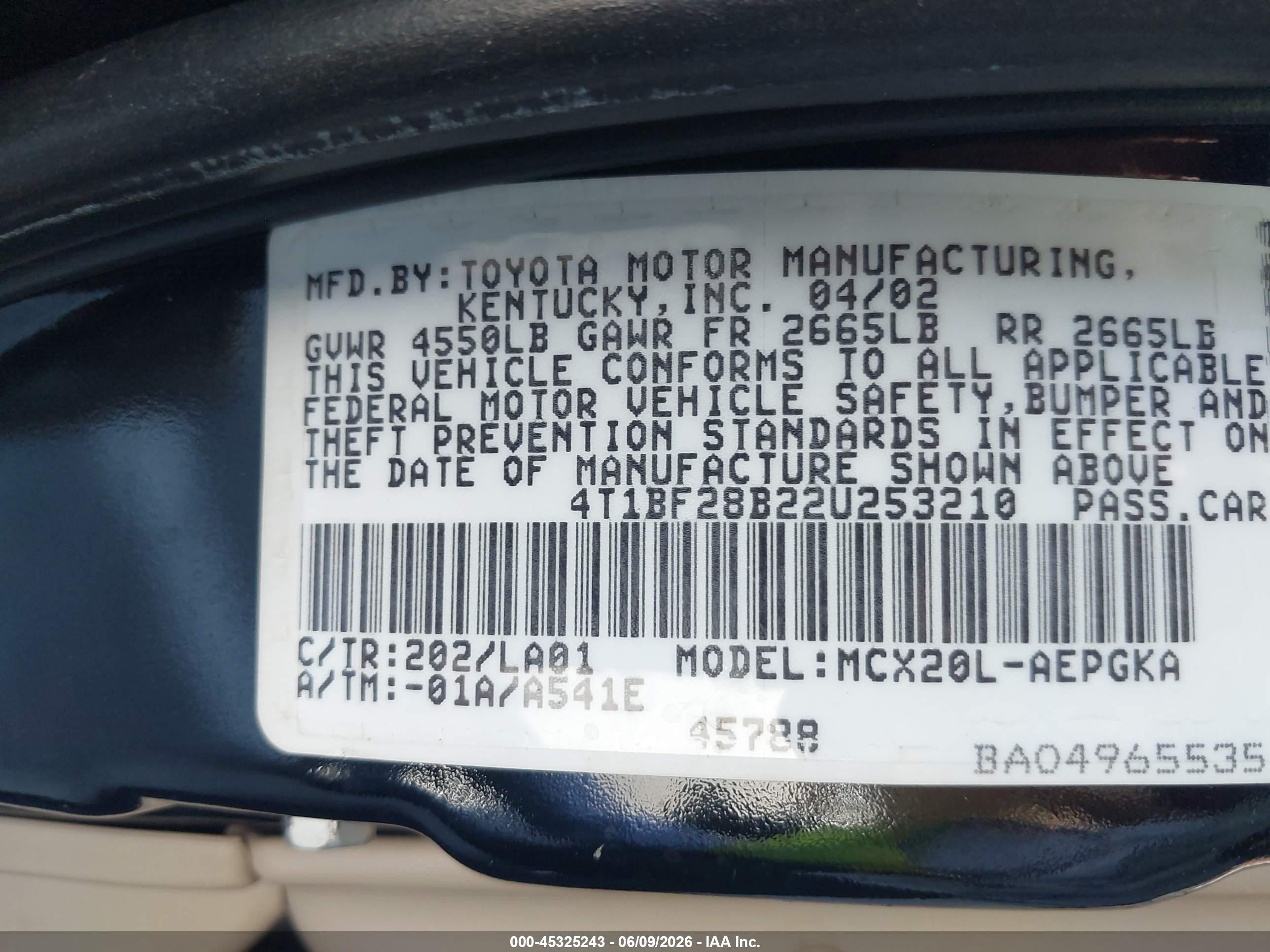 2002 Toyota Avalon Xls Черный vin: 4T1BF28B22U253210